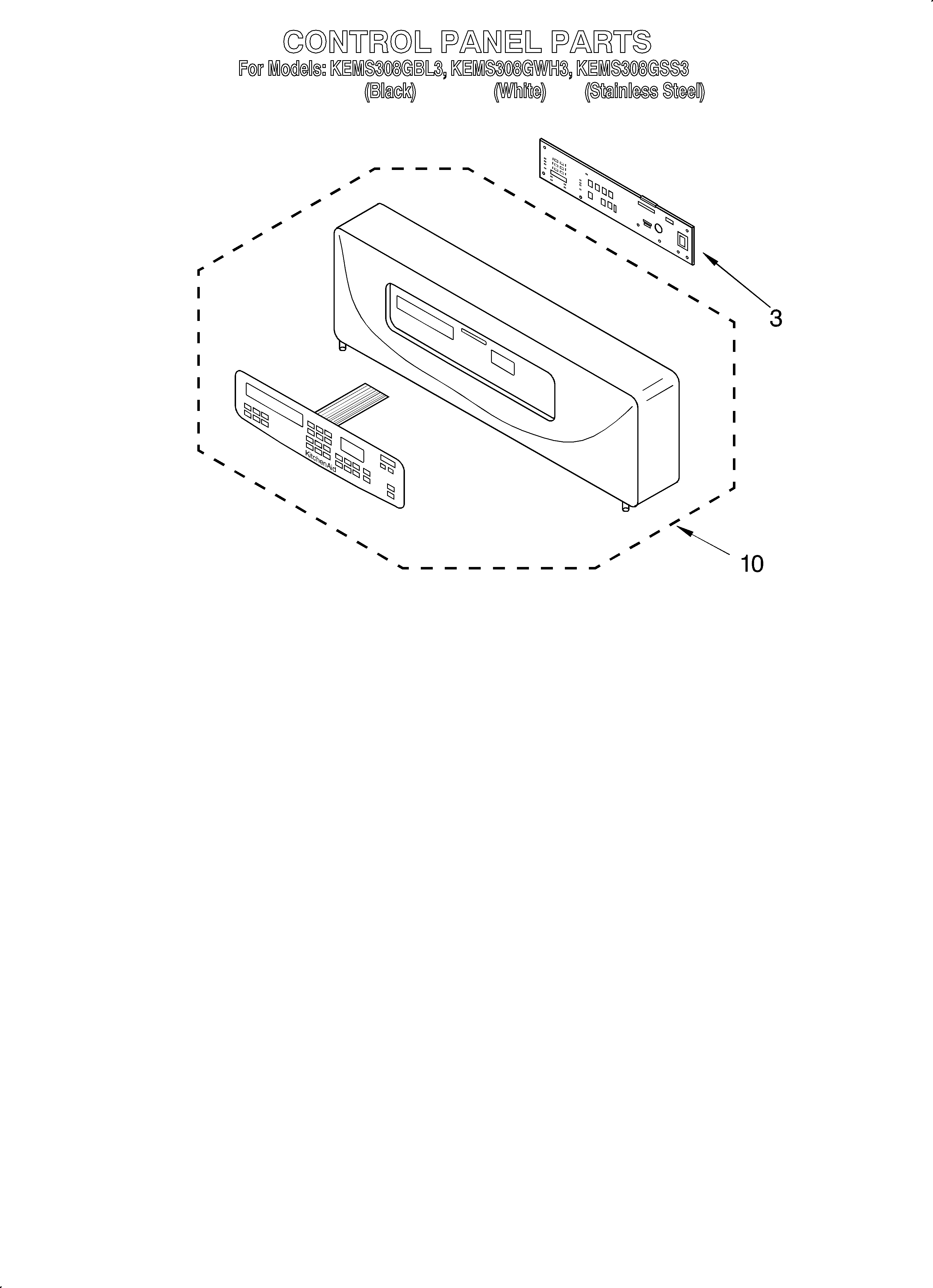 KitchenAid KEMS308GSS3 control panel diagram
