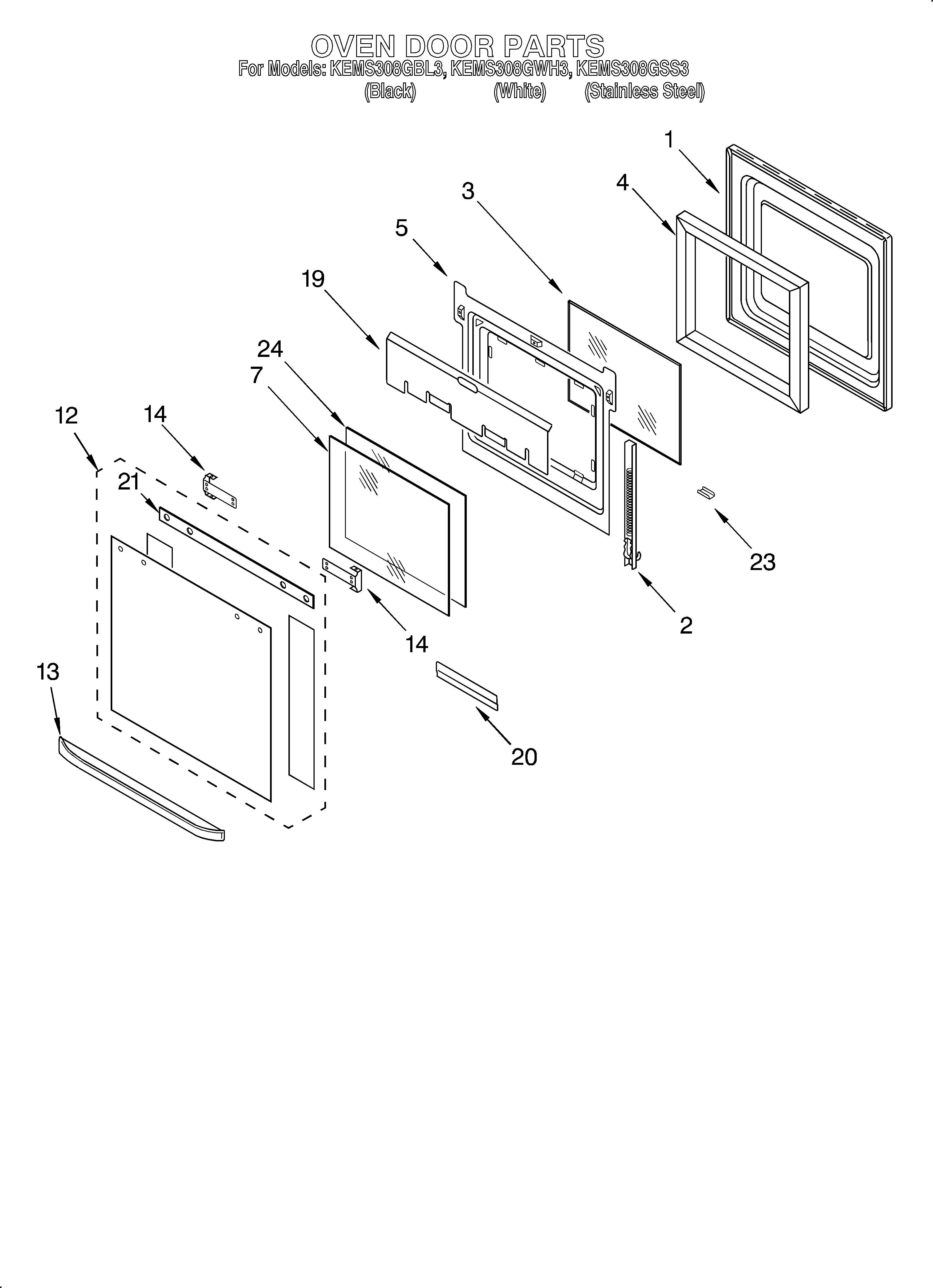 KitchenAid KEMS308GSS3 oven door diagram