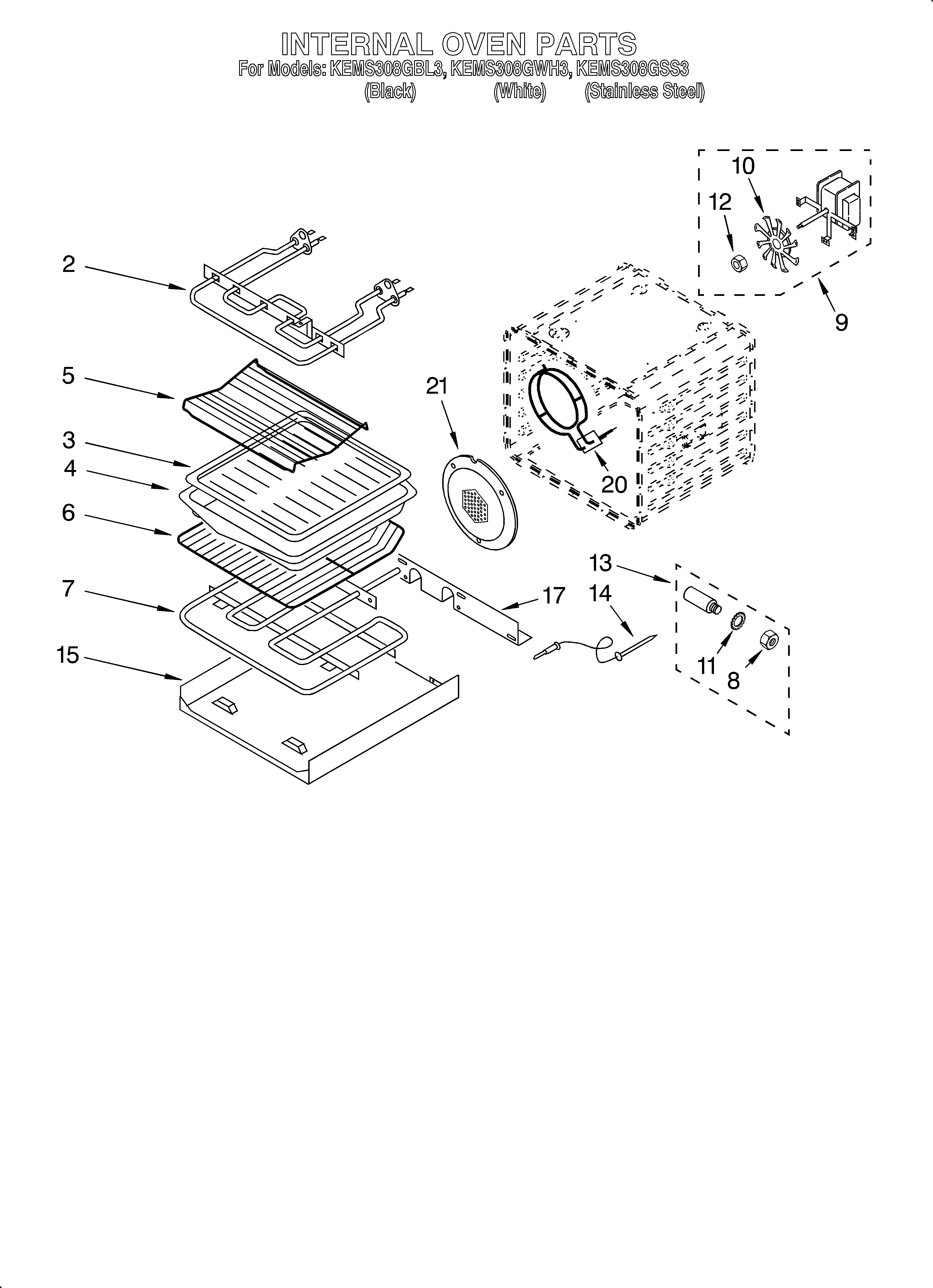 KitchenAid KEMS308GSS3 internal oven diagram