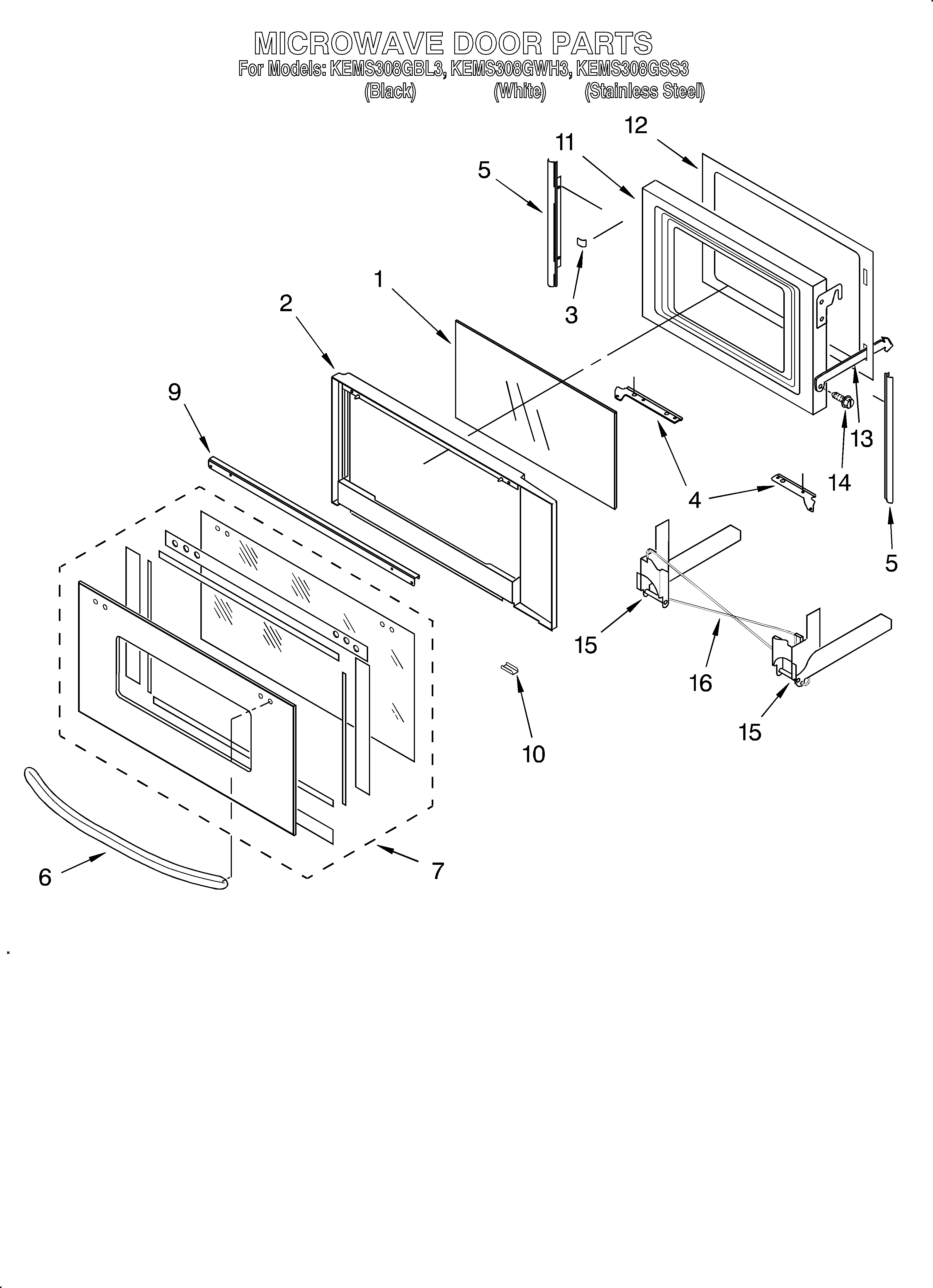 KitchenAid KEMS308GSS3 microwave door/optional diagram