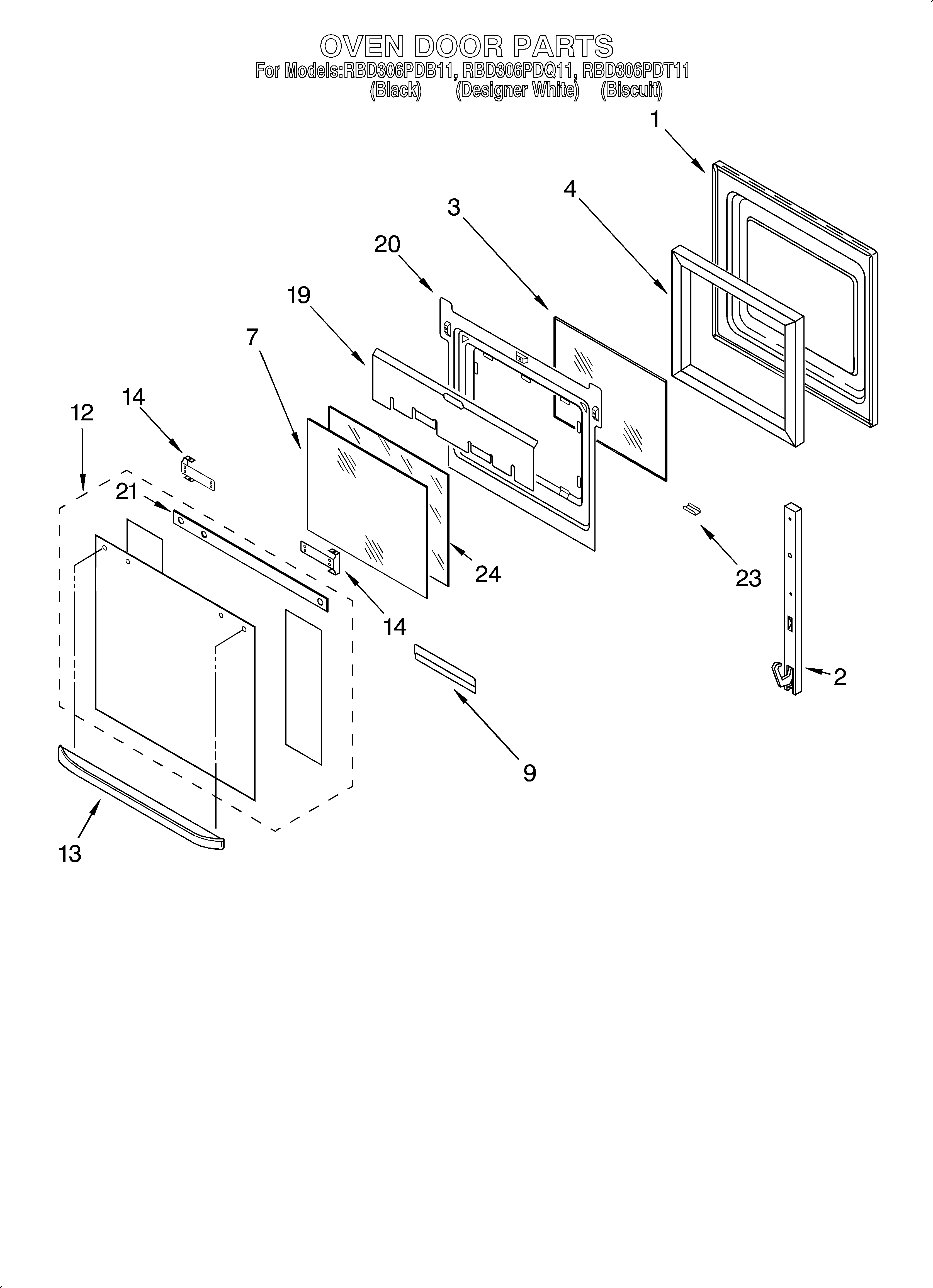 Whirlpool RBD306PDB11 oven door diagram