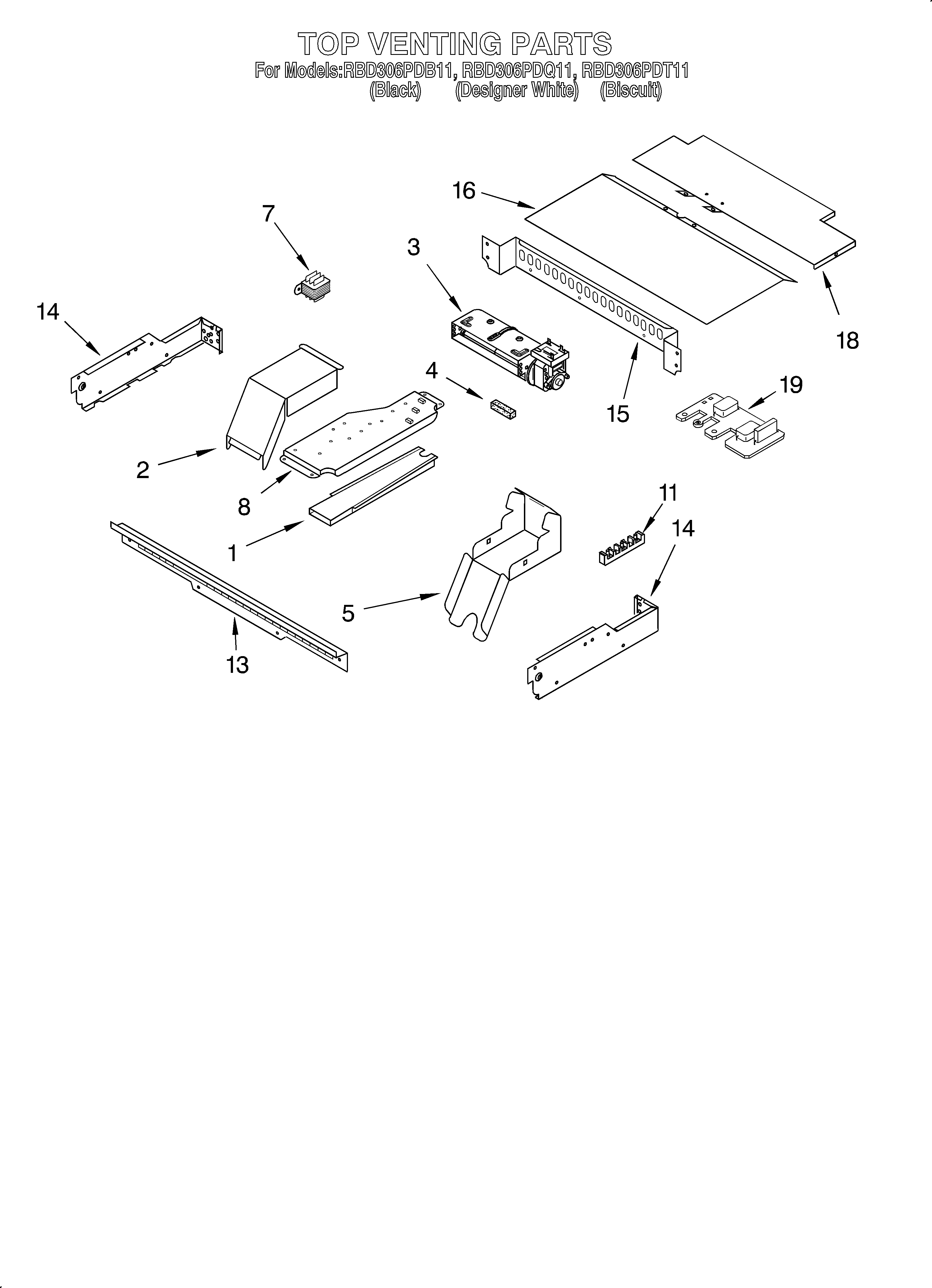 Whirlpool RBD306PDB11 top venting/optional diagram