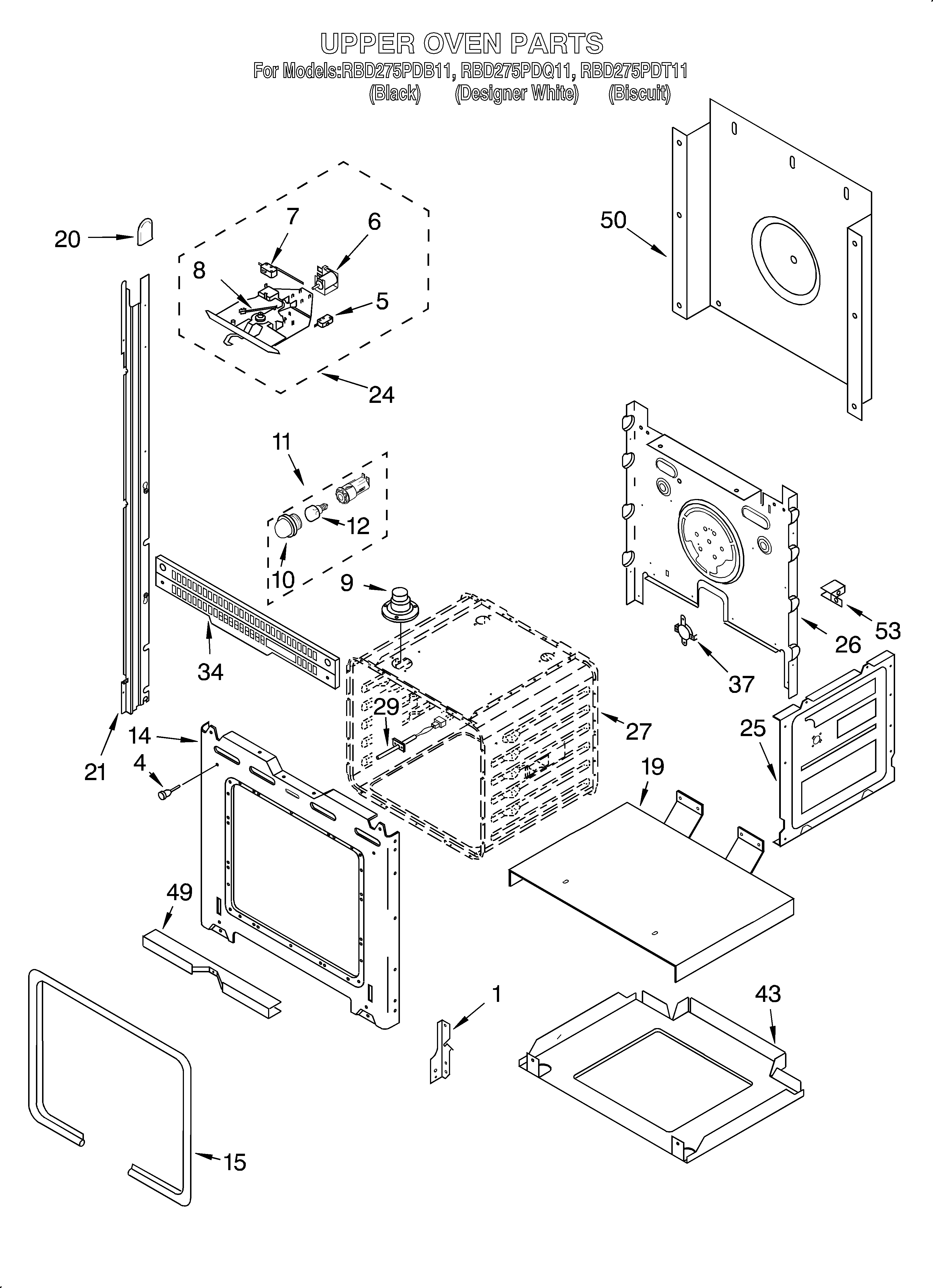 Whirlpool RBD275PDT11 upper oven diagram