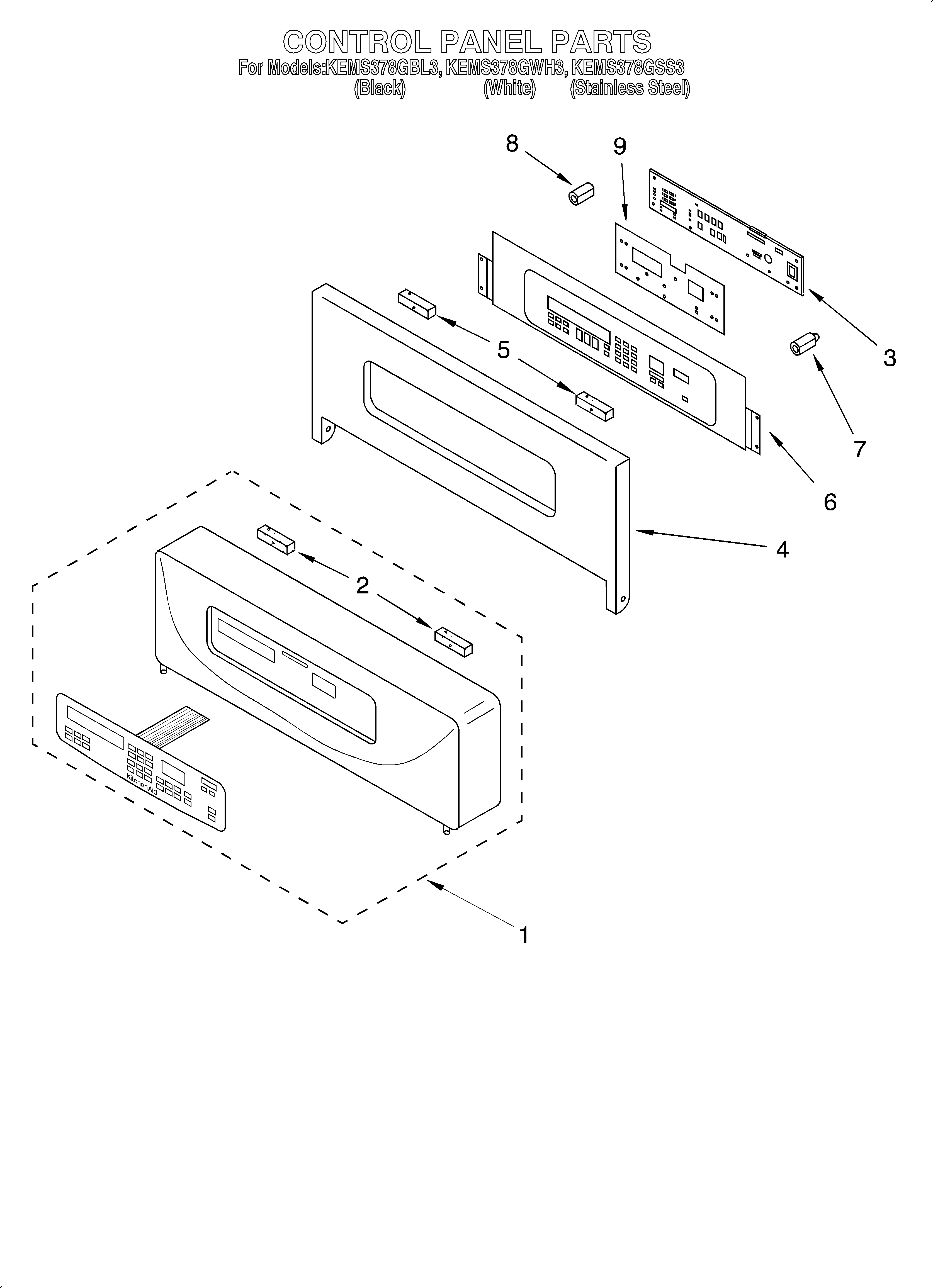 KitchenAid KEMS378GWH3 control panel diagram