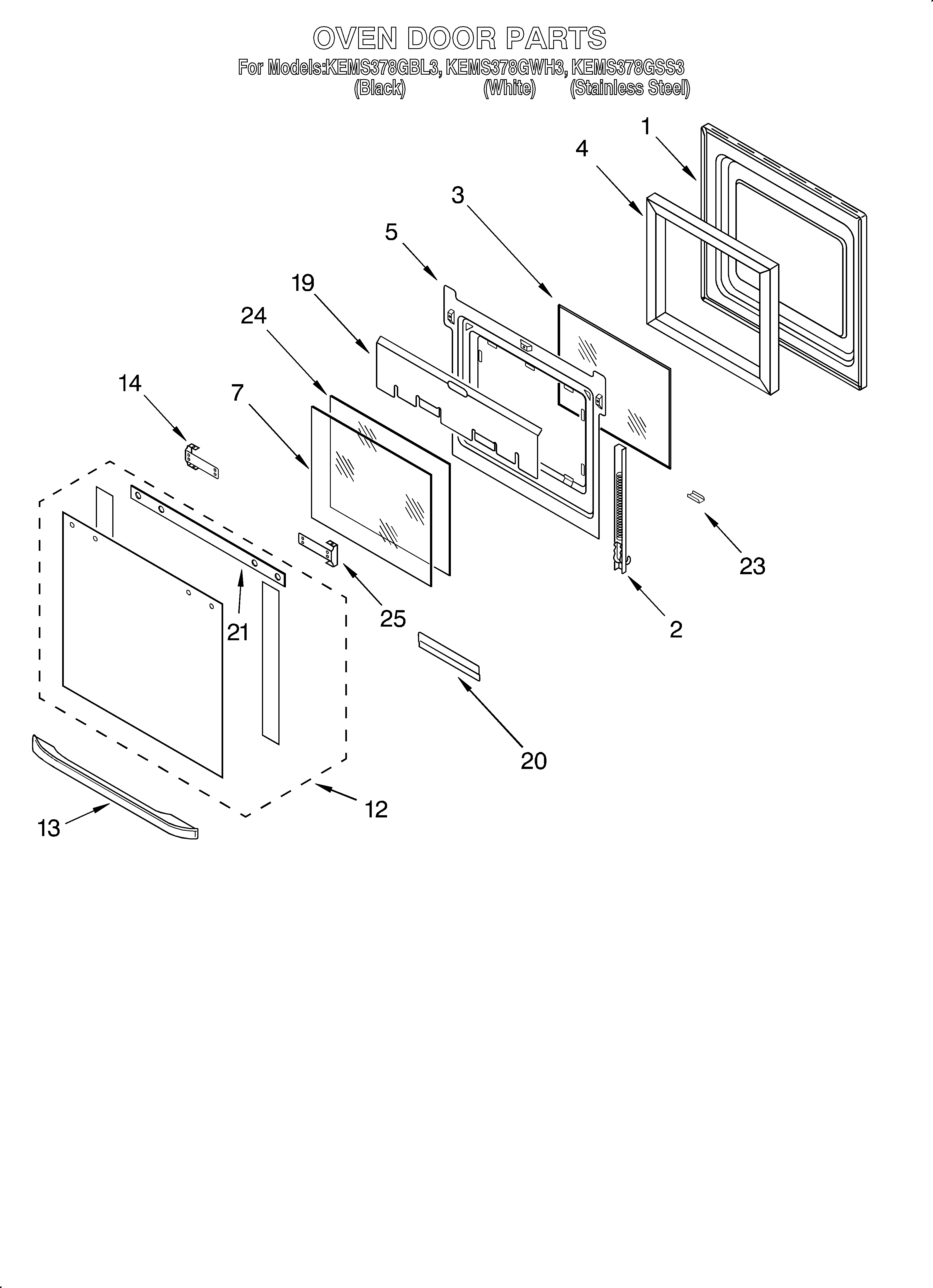 KitchenAid KEMS378GWH3 oven door diagram