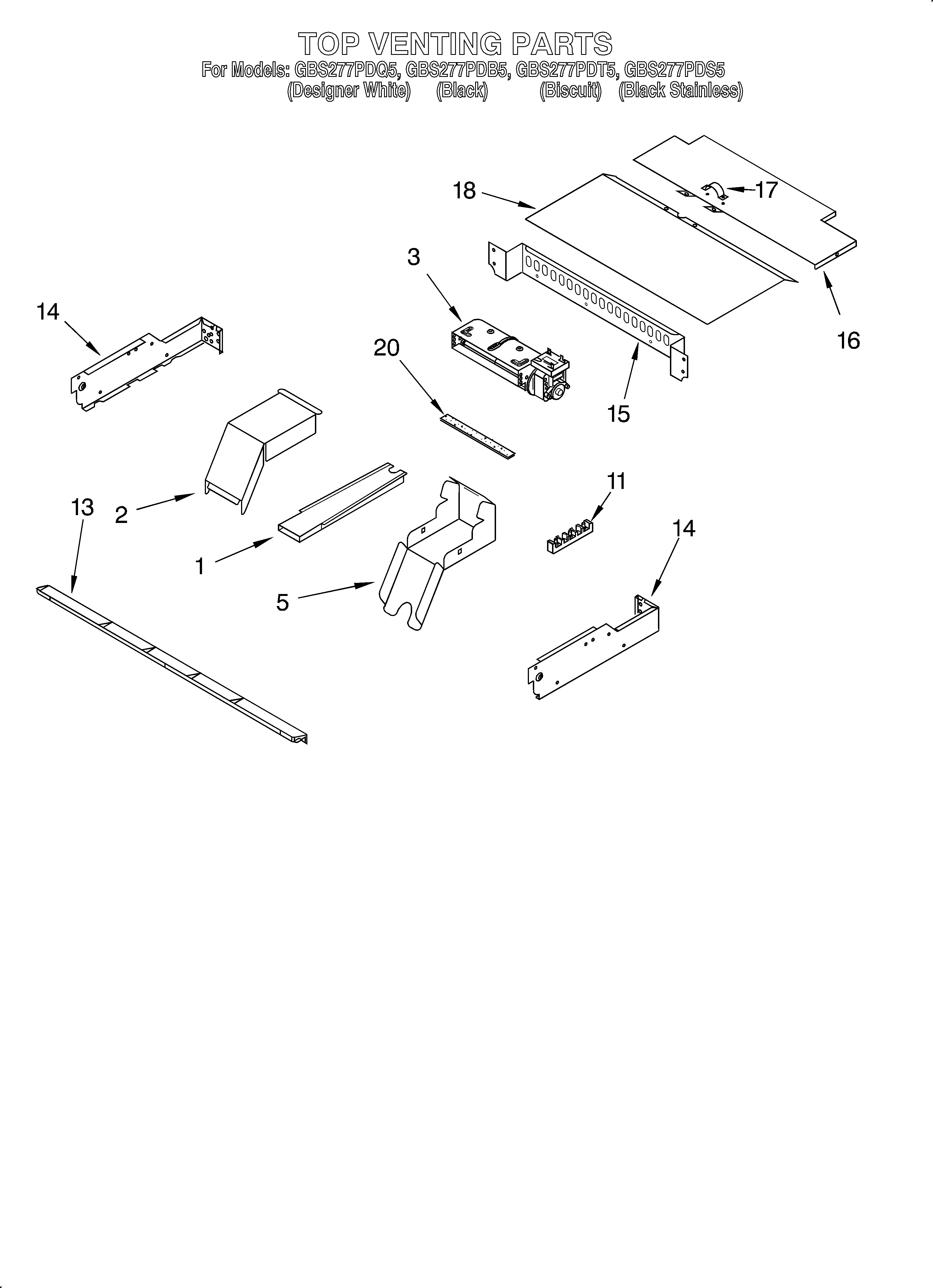 Whirlpool GBS277PDS5 top venting/optional diagram