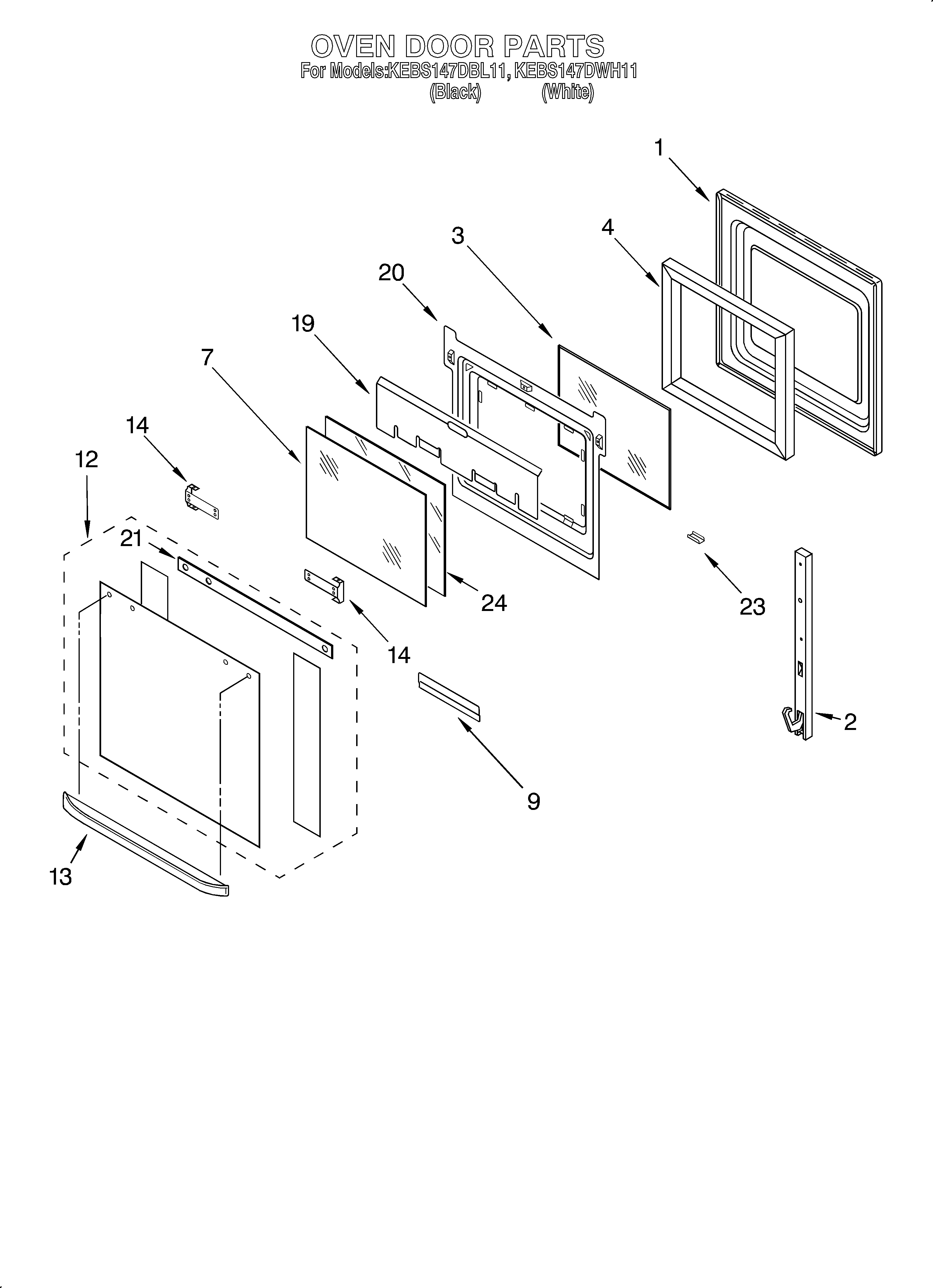 KitchenAid KEBS147DBL11 oven door diagram