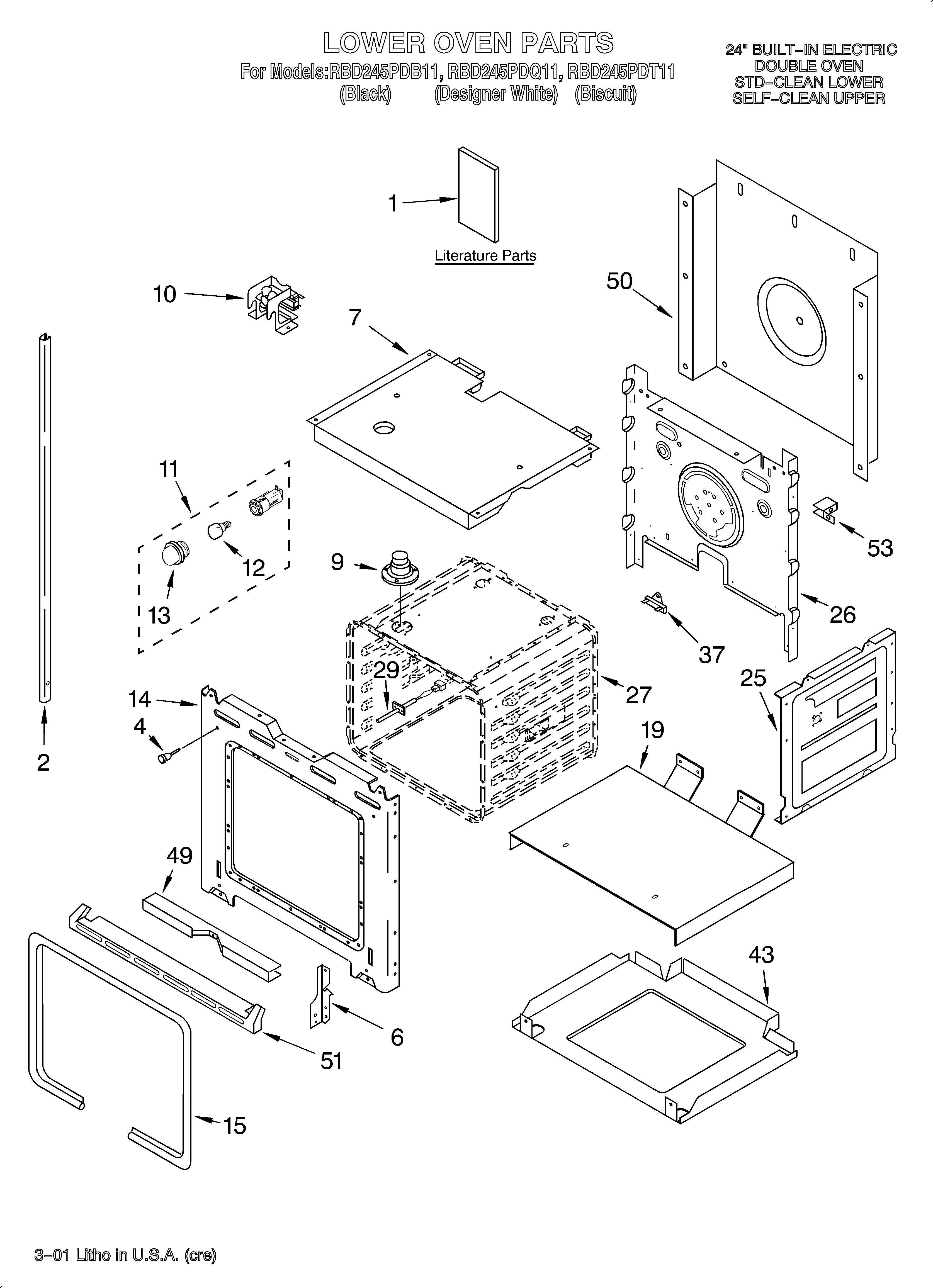 Whirlpool RBD245PDQ11 lower oven/literature diagram