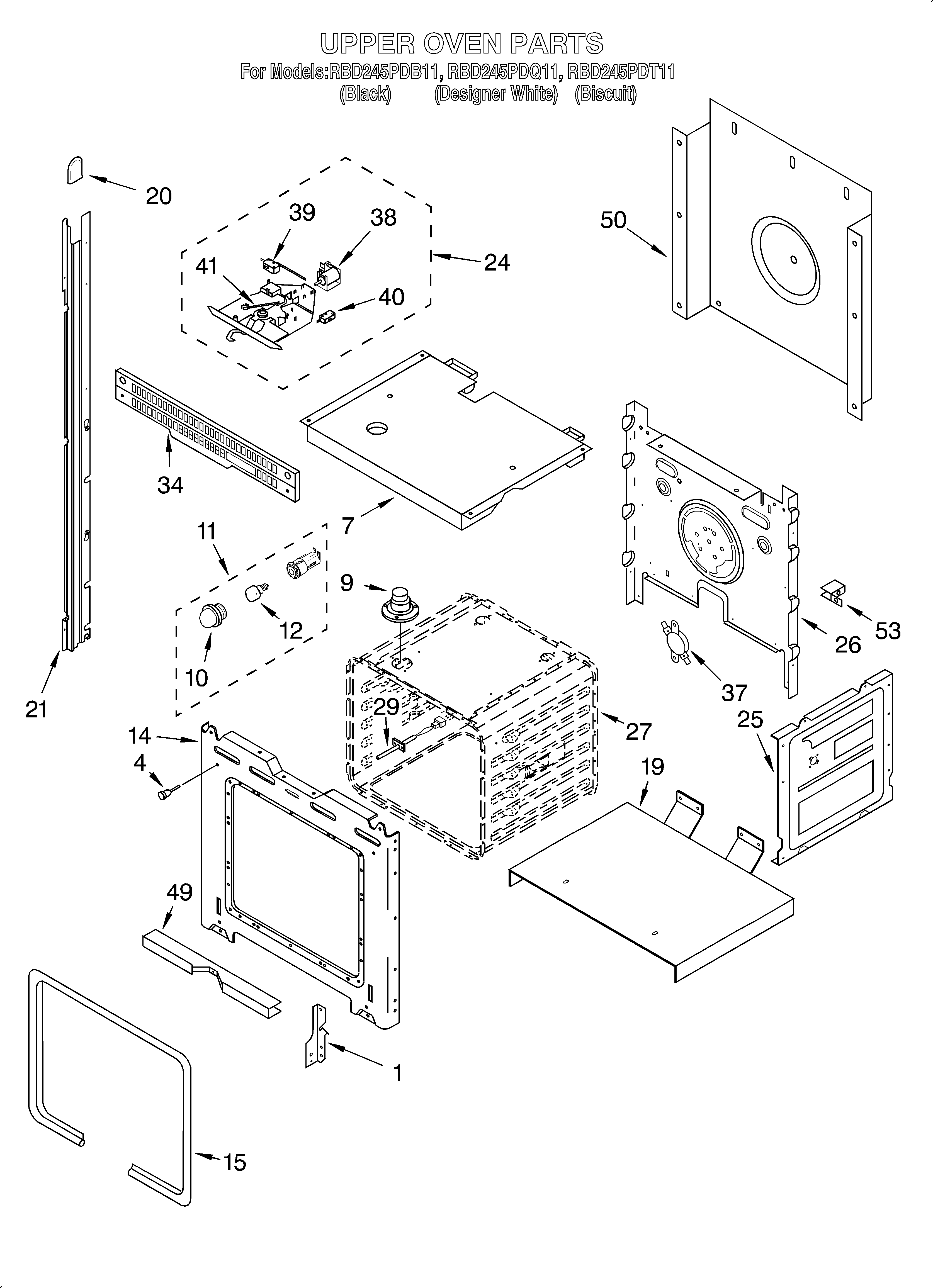 Whirlpool RBD245PDQ11 upper oven diagram
