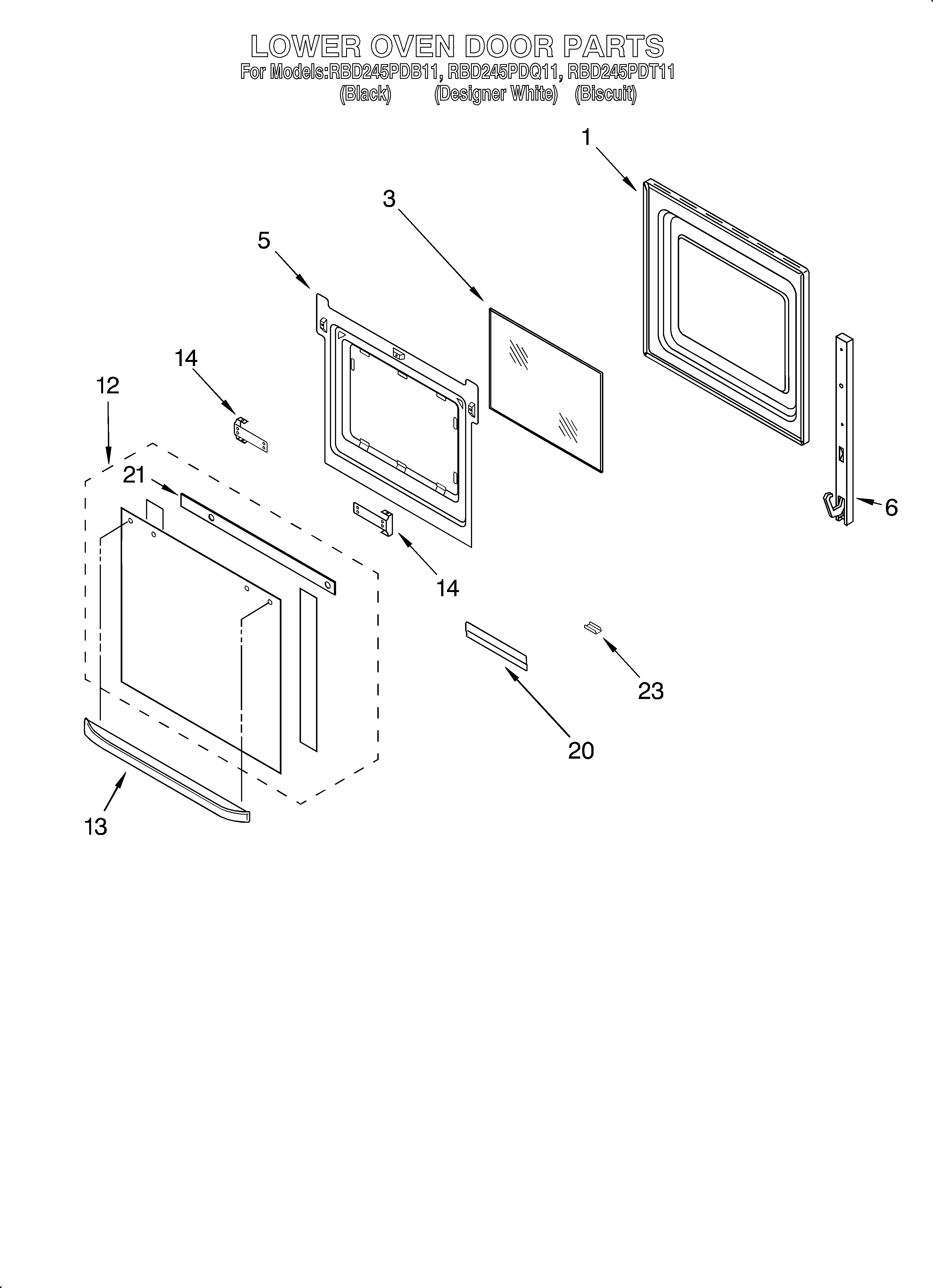 Whirlpool RBD245PDQ11 lower oven door diagram