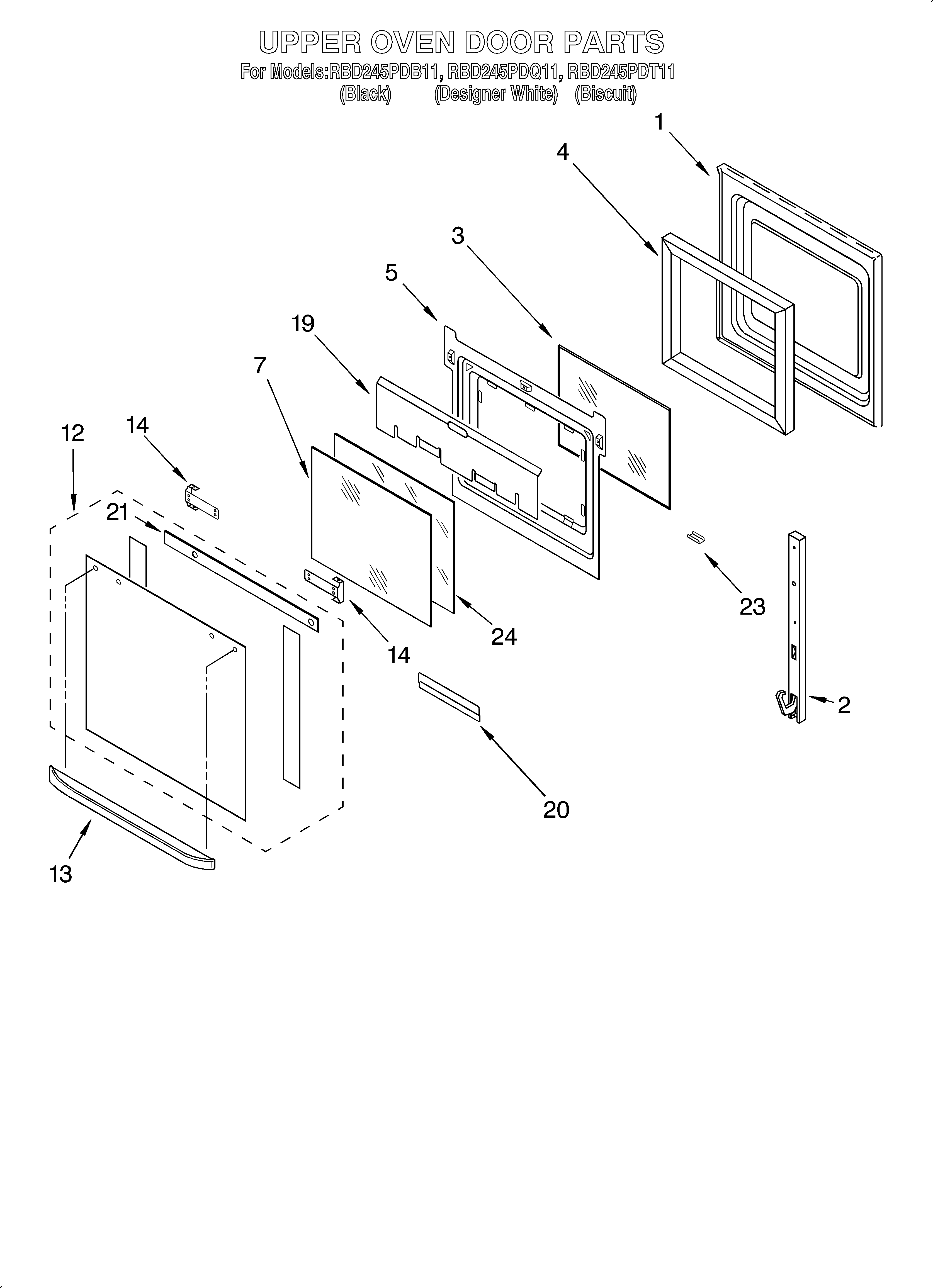 Whirlpool RBD245PDQ11 upper oven door diagram