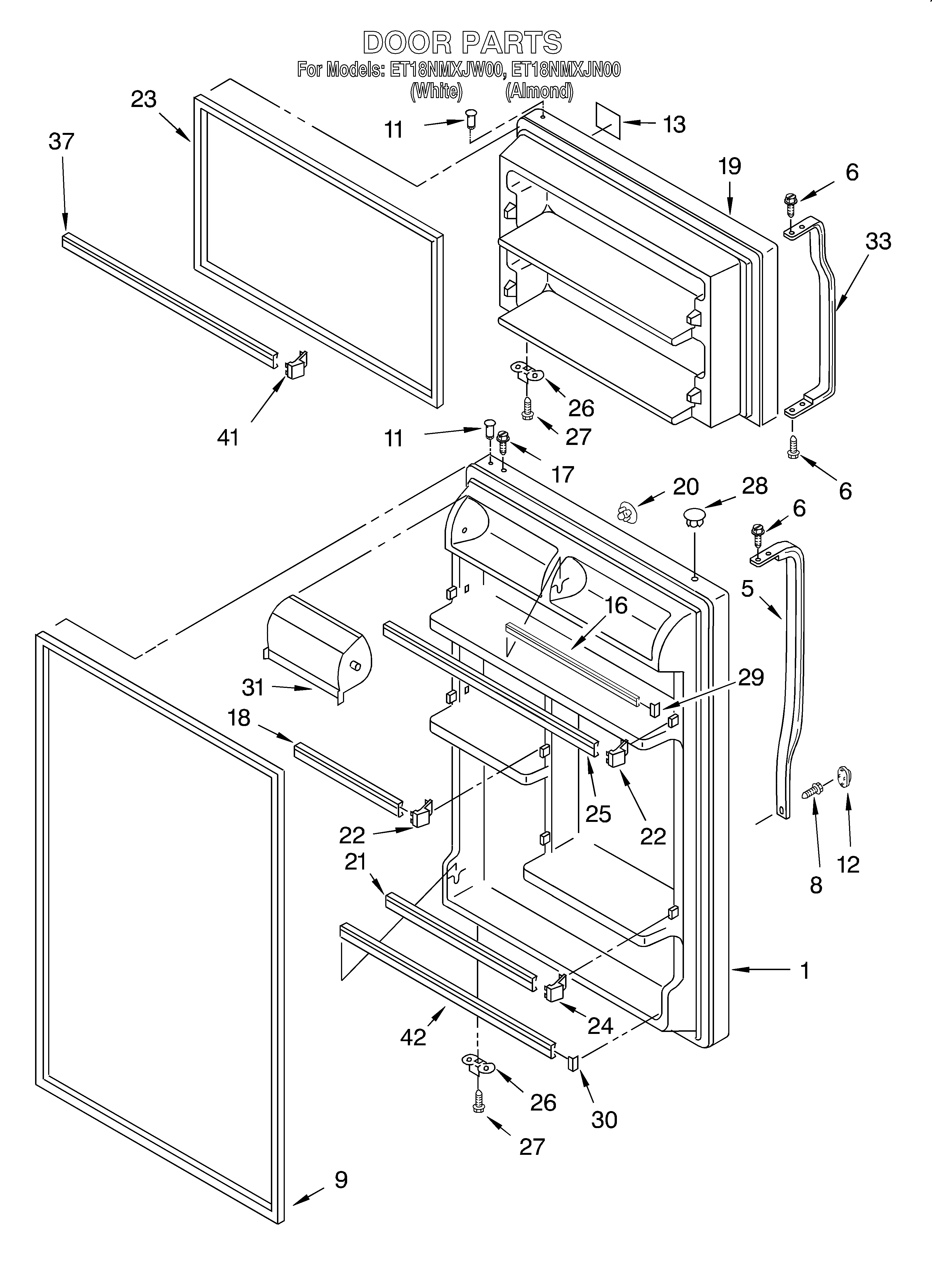 Whirlpool ET18NMXJW00 door diagram