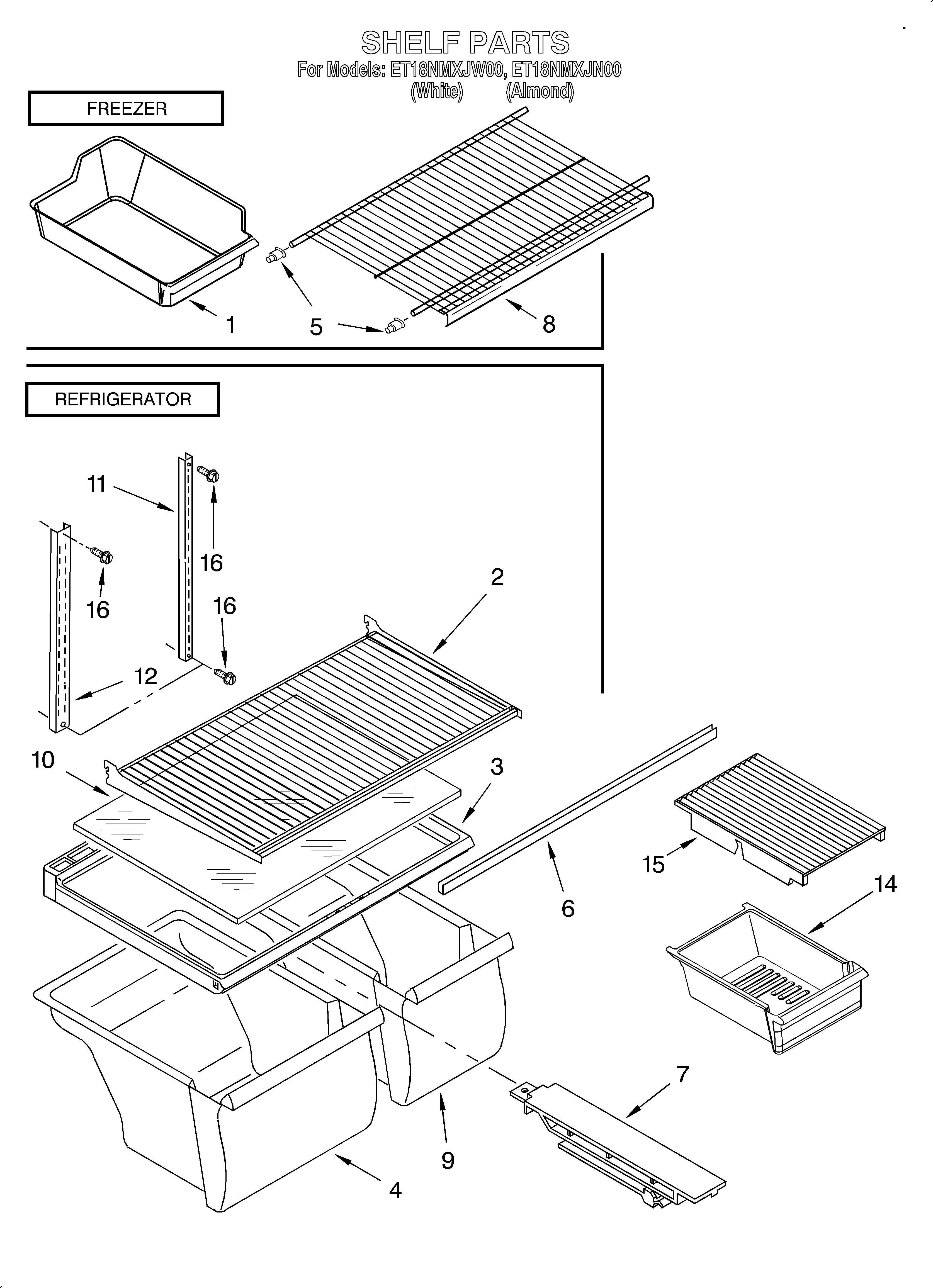 Whirlpool ET18NMXJW00 shelf/optional diagram