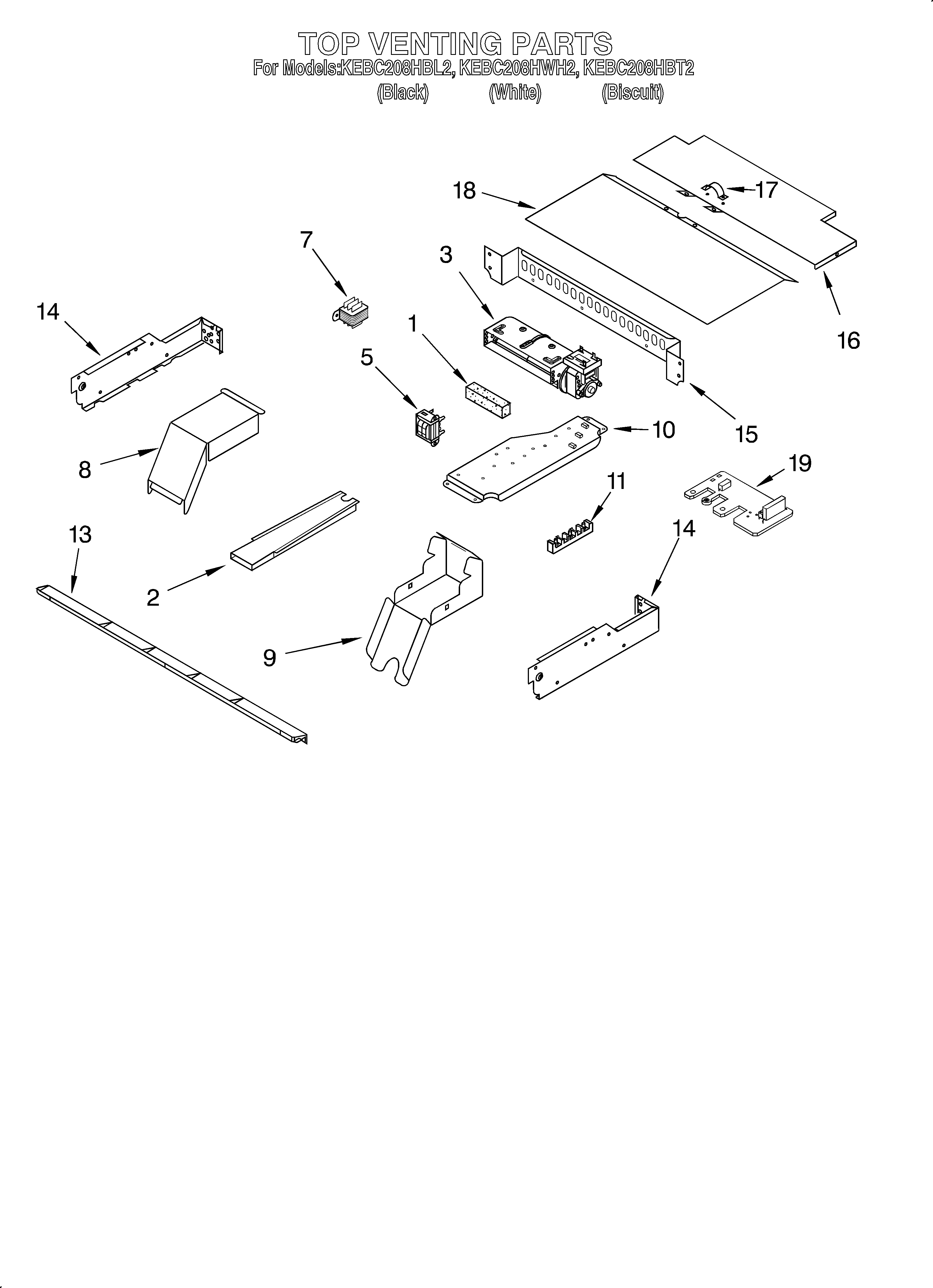 KitchenAid KEBC208HBL2 top venting/optional diagram