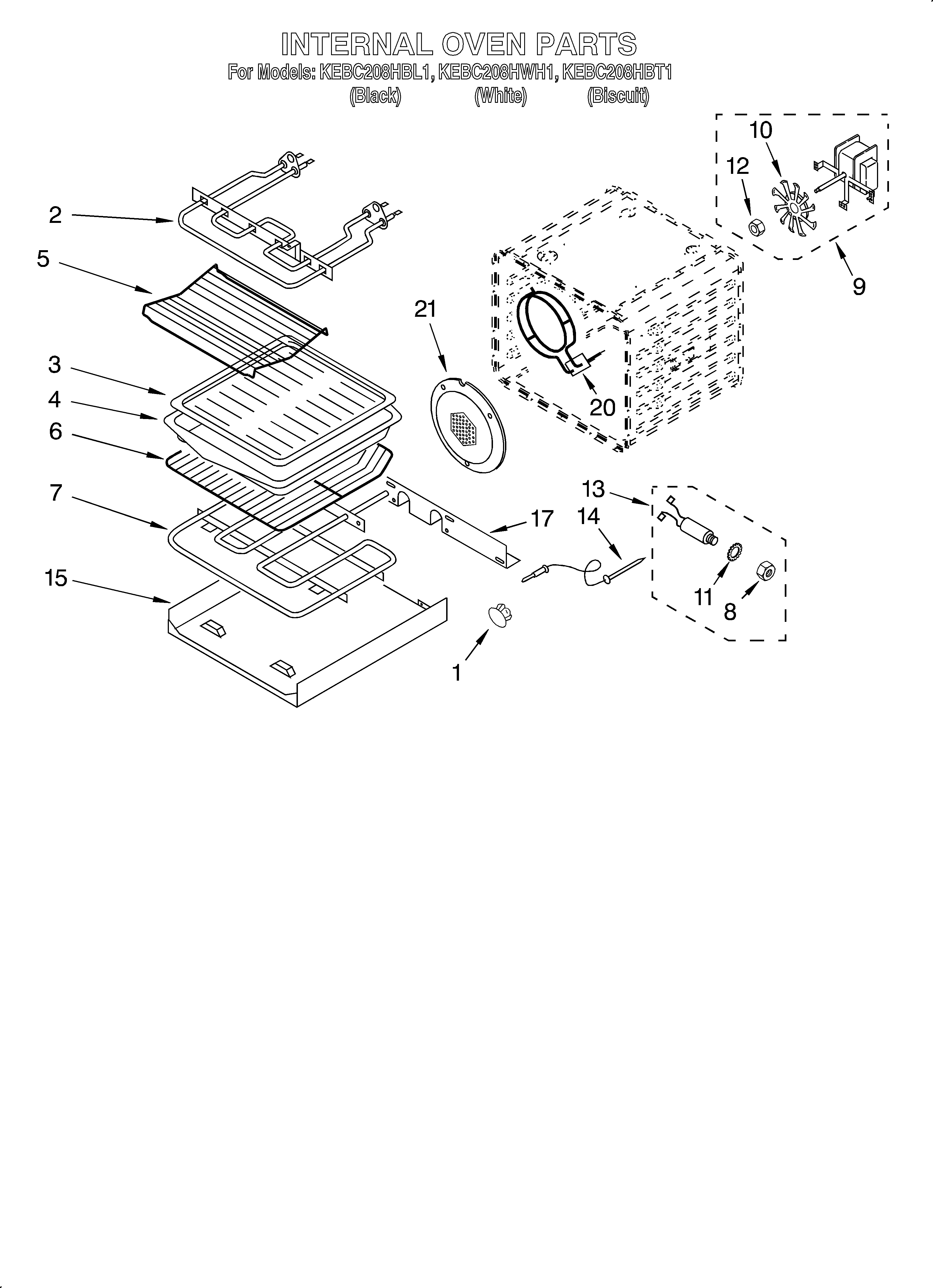 KitchenAid KEBC208HBL1 internal oven diagram