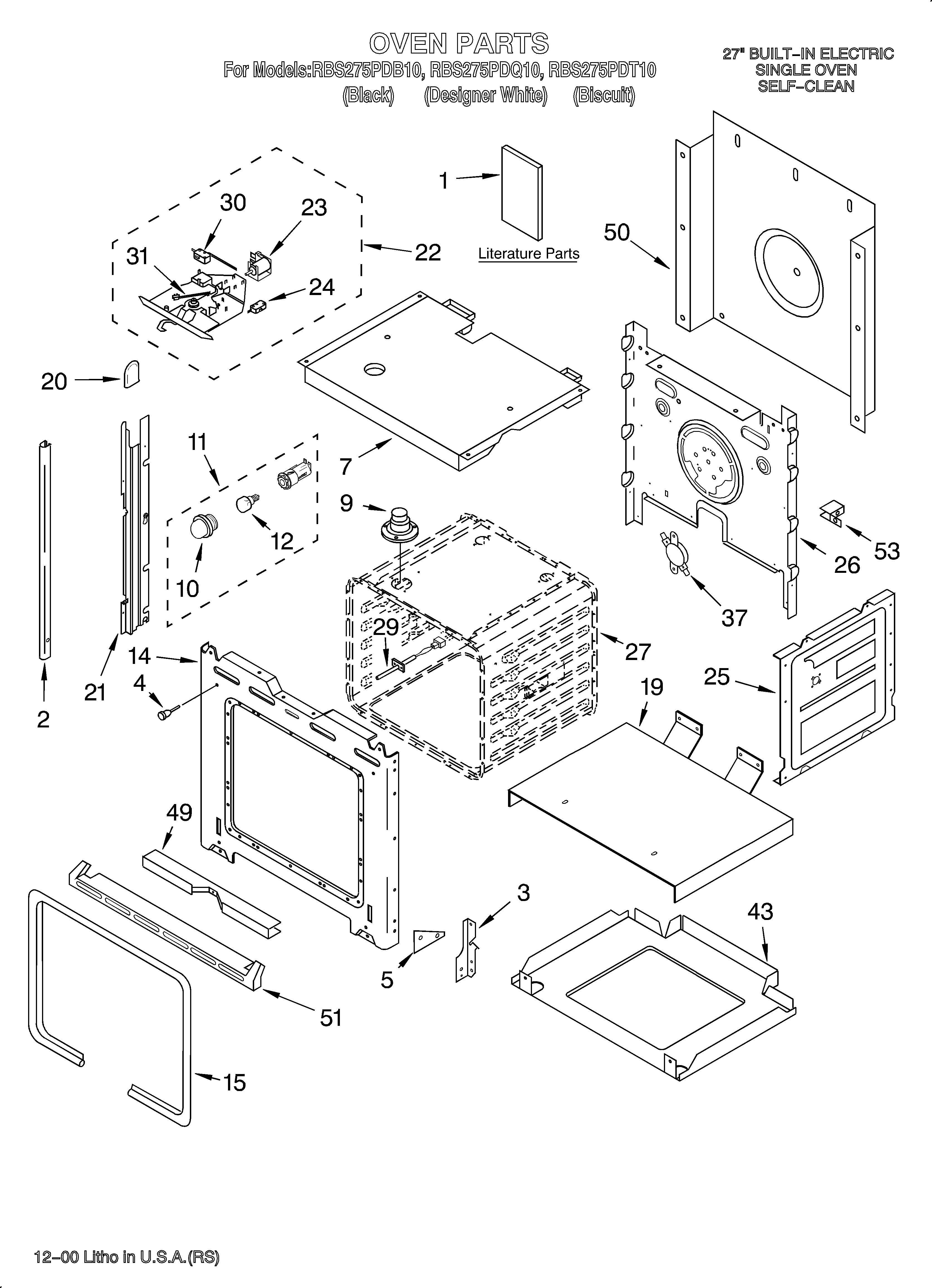 Whirlpool RBS275PDQ10 oven/literature diagram