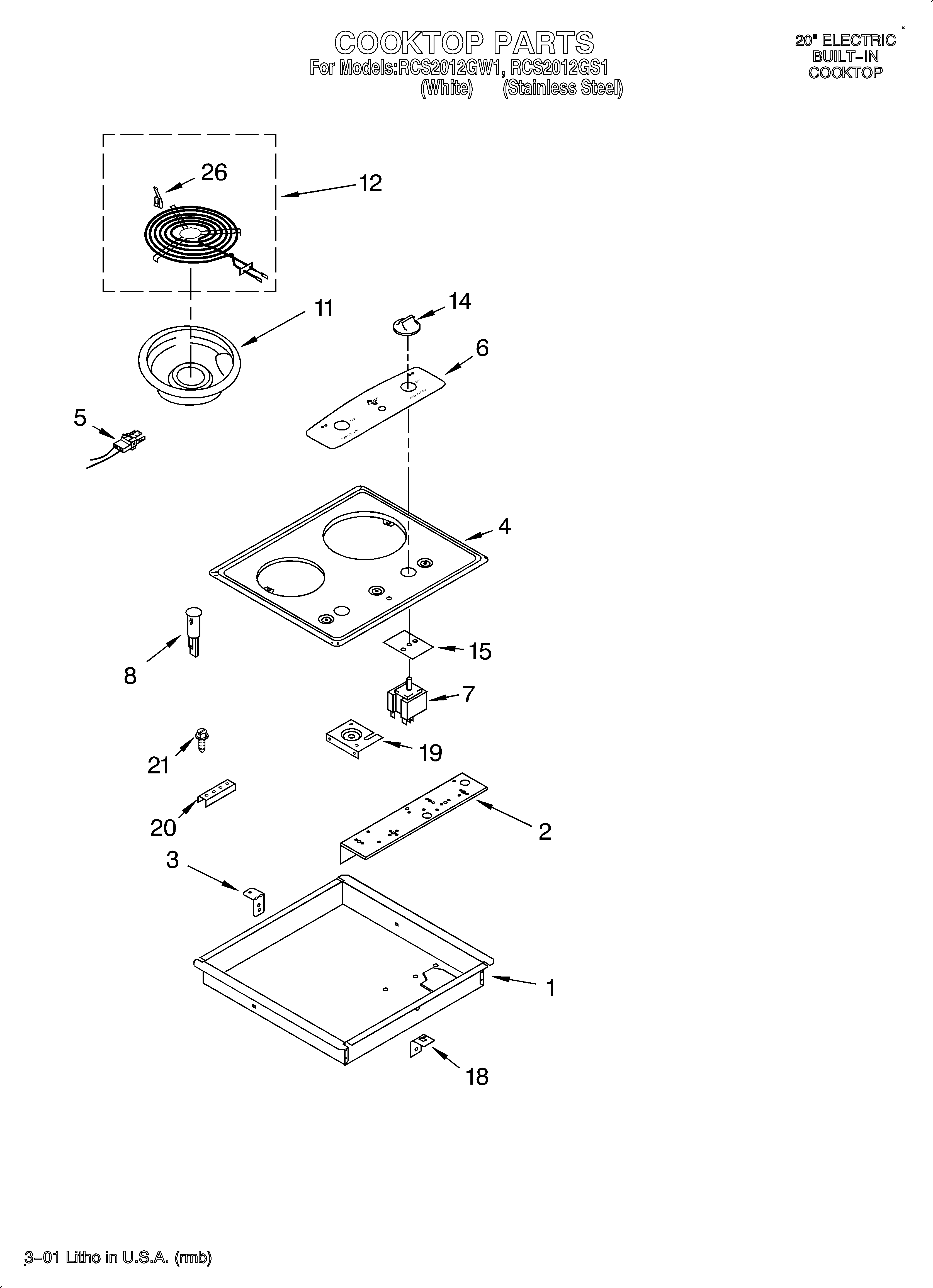 Whirlpool RCS2012GW1 cooktop diagram