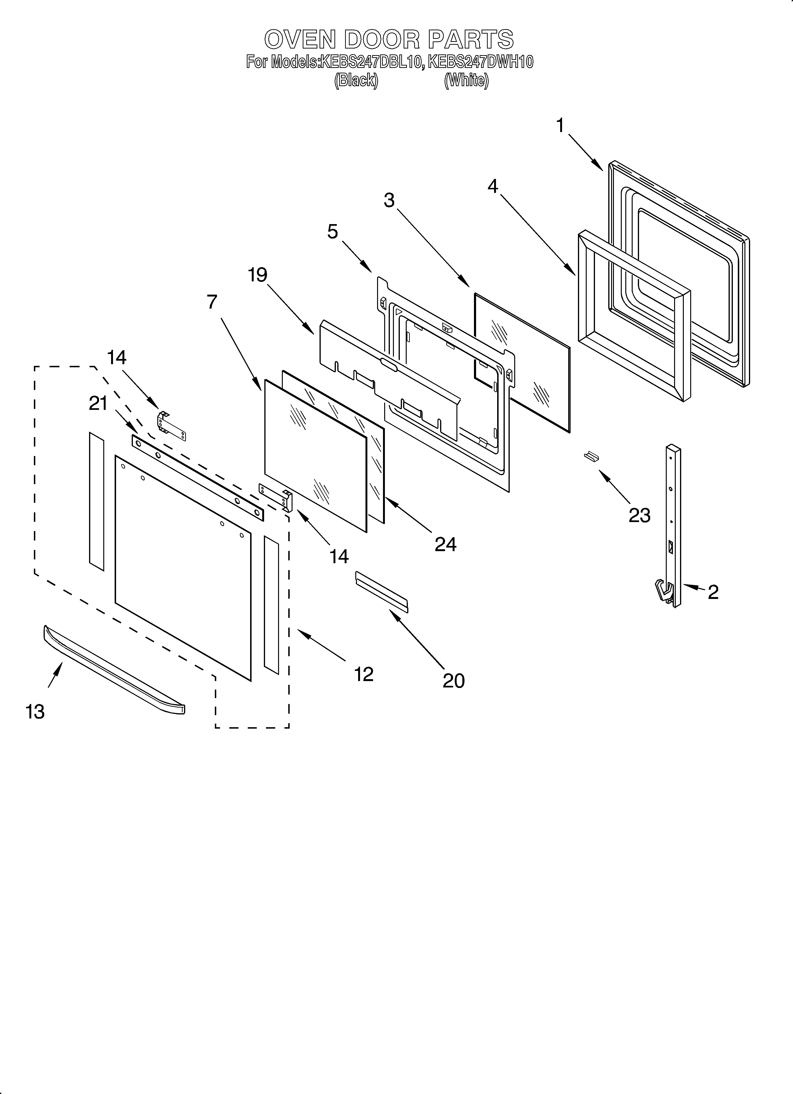 KitchenAid KEBS247DBL10 oven door diagram