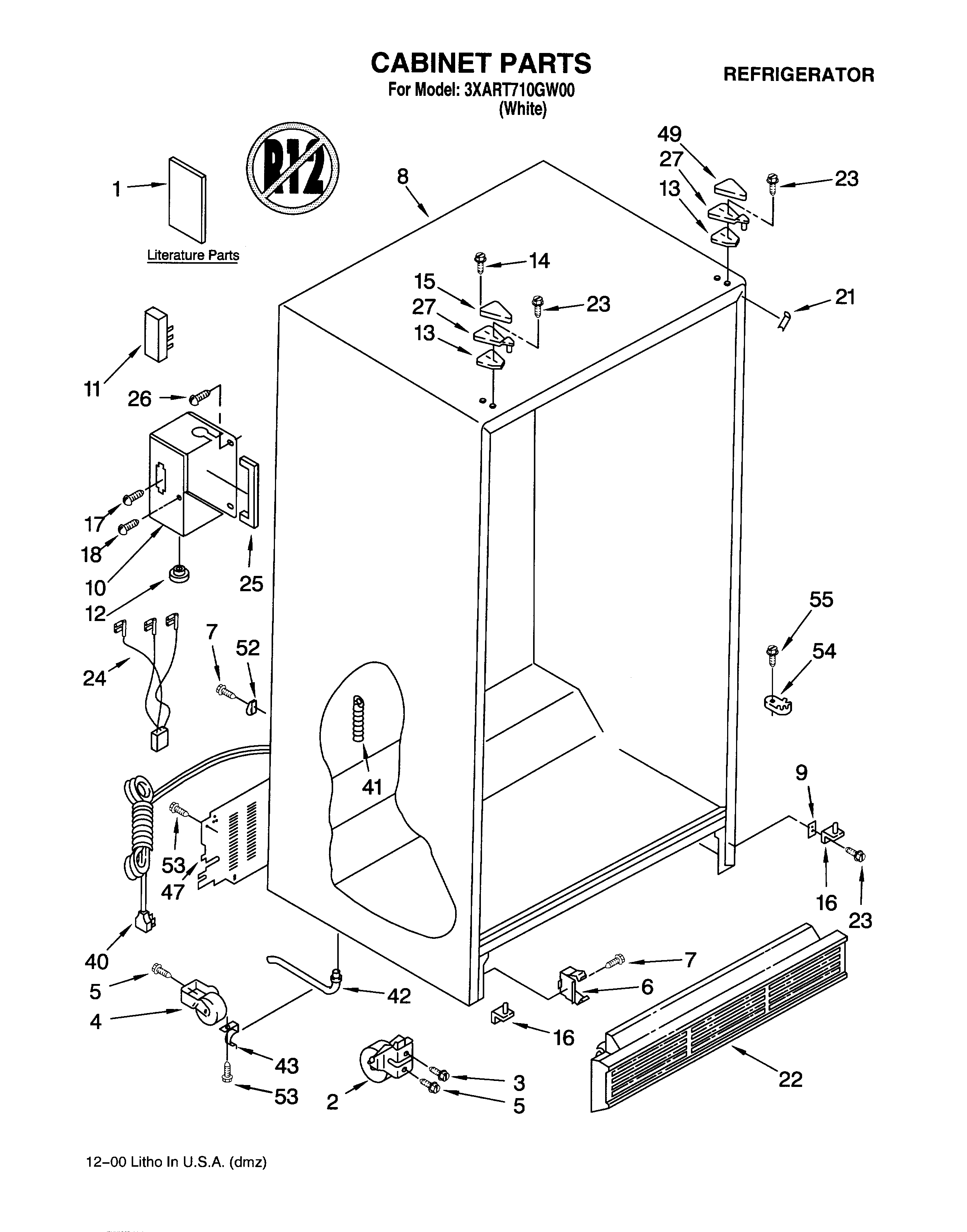 Whirlpool 3XART710GW00 cabinet/literature diagram