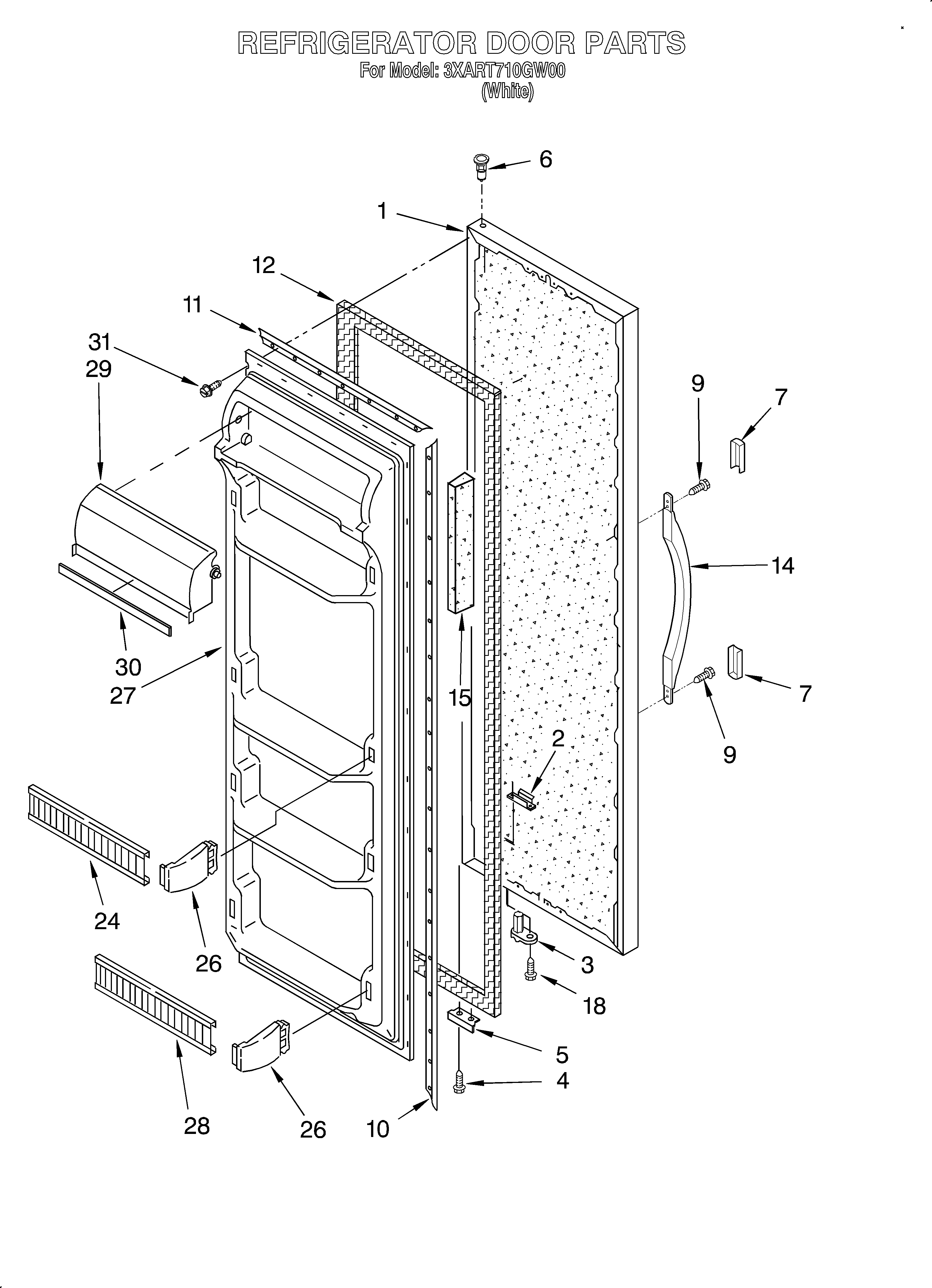 Whirlpool 3XART710GW00 refrigerator door diagram