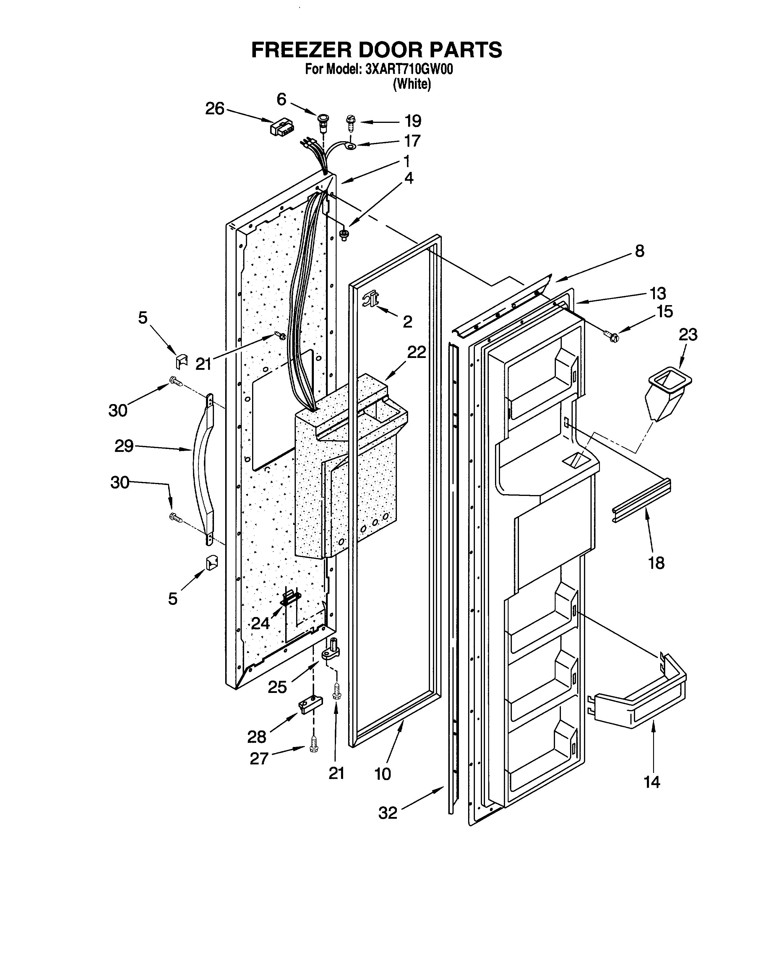 Whirlpool 3XART710GW00 freezer door diagram