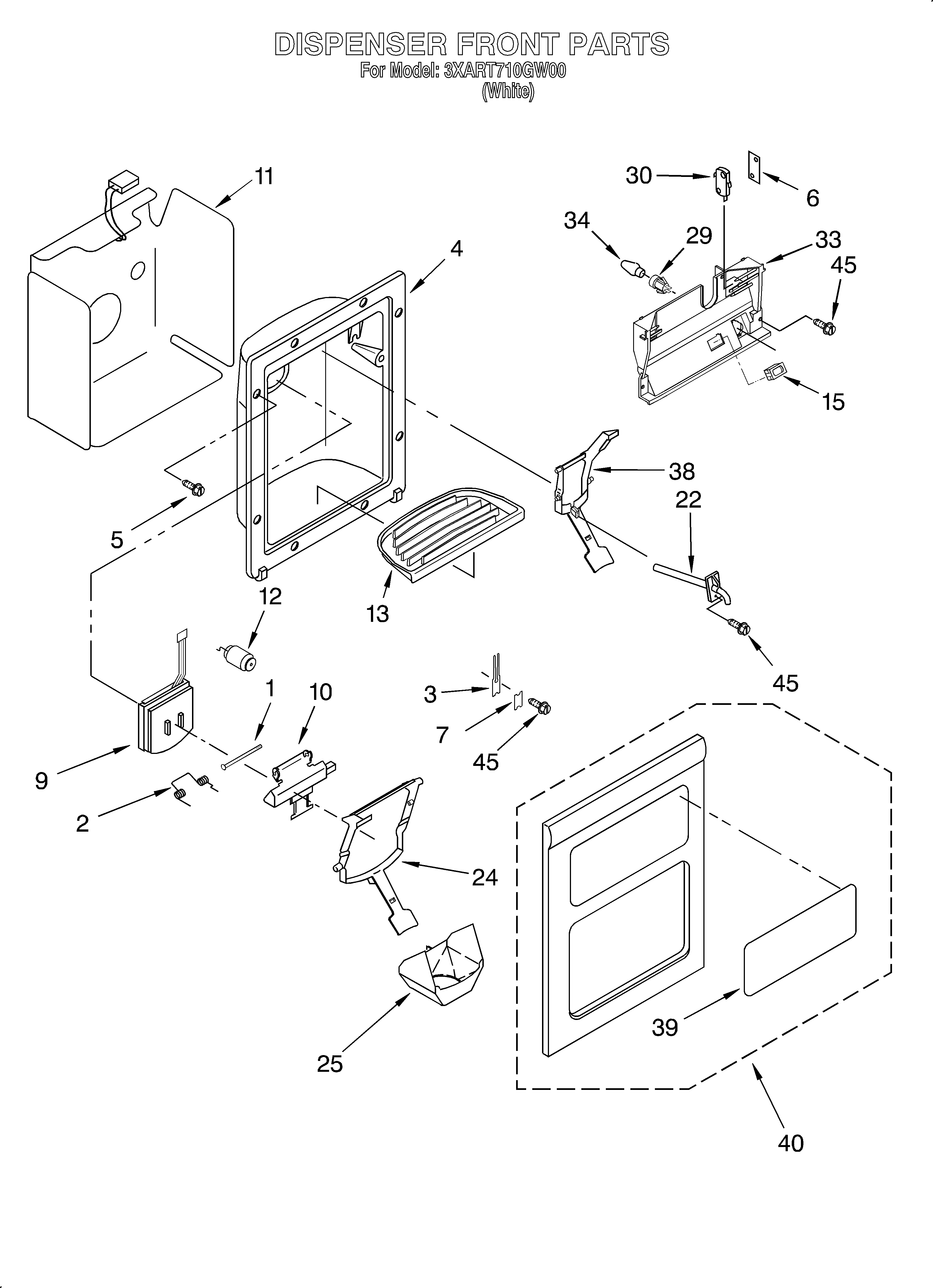 Whirlpool 3XART710GW00 dispenser front diagram