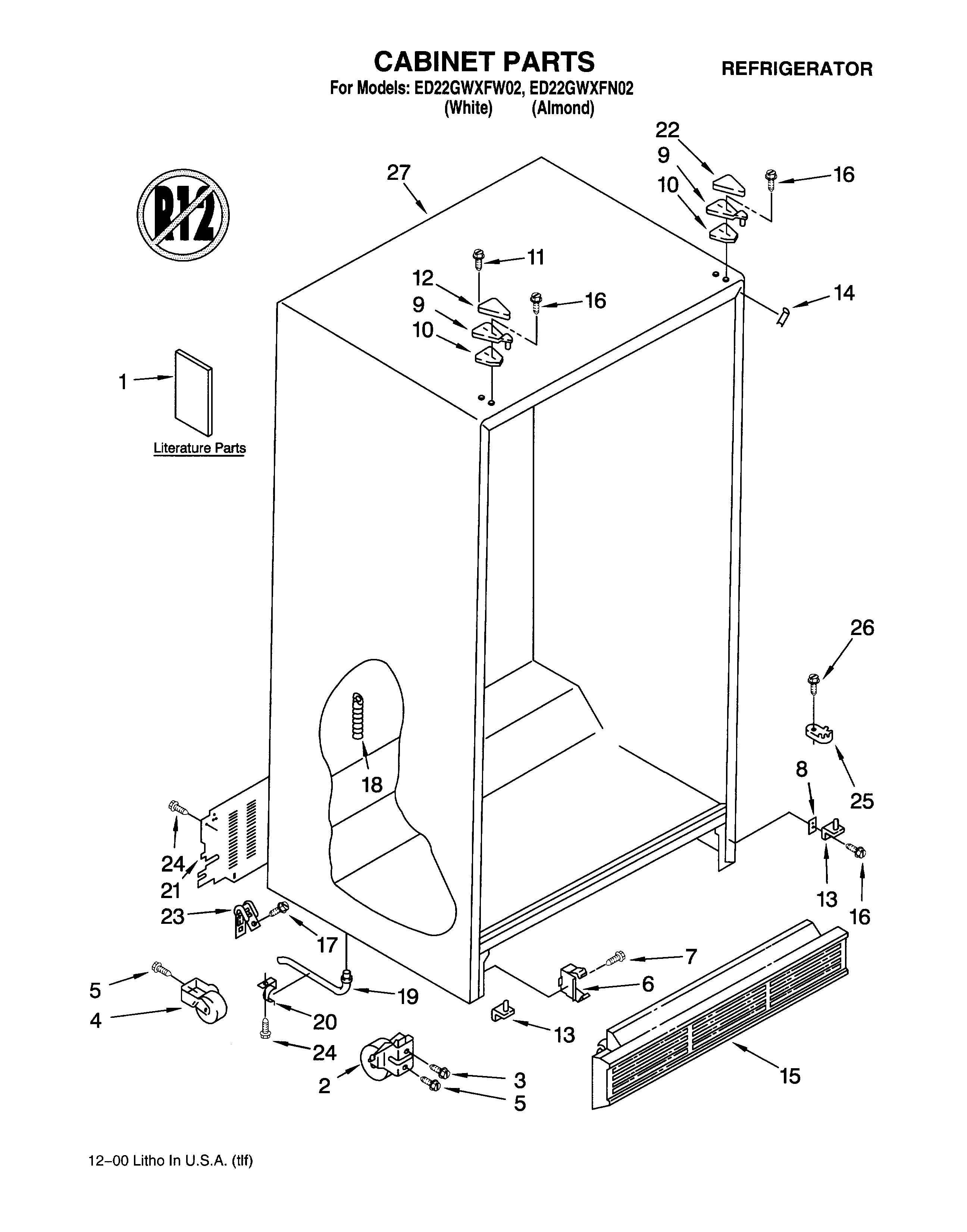 Whirlpool ED22GWXFW02 cabinet/literature diagram