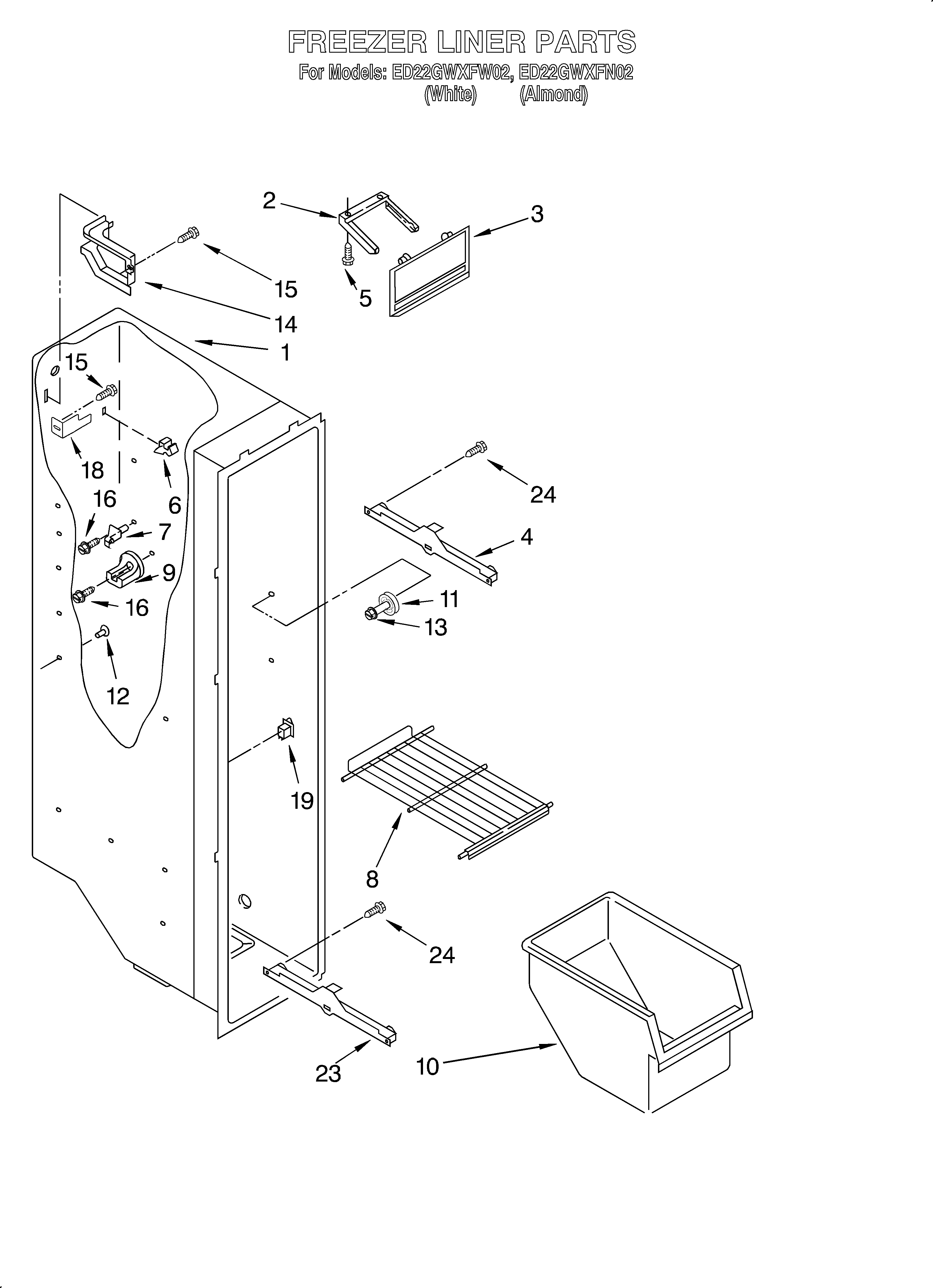 Whirlpool ED22GWXFW02 freezer liner diagram