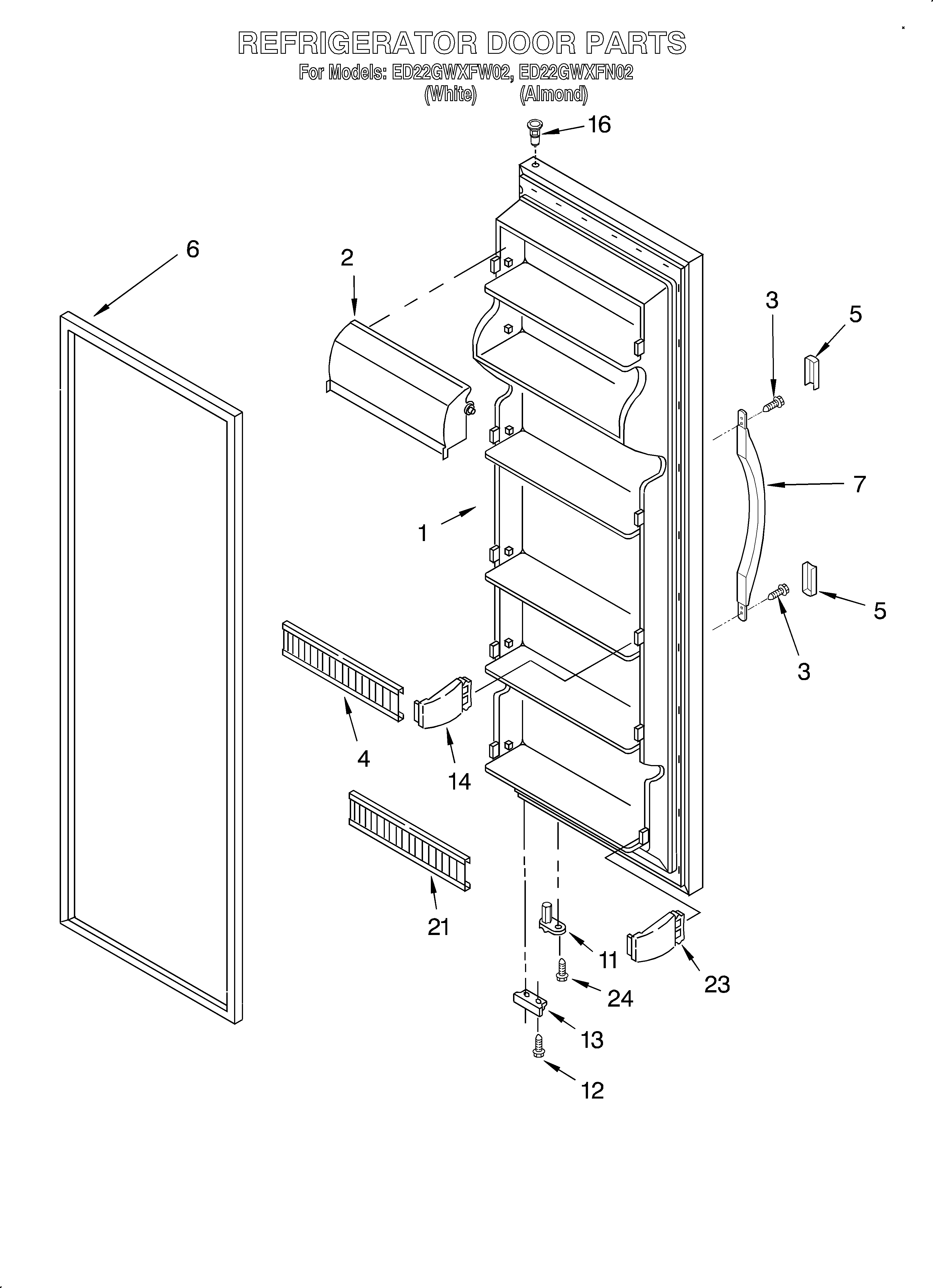 Whirlpool ED22GWXFW02 refrigerator door diagram