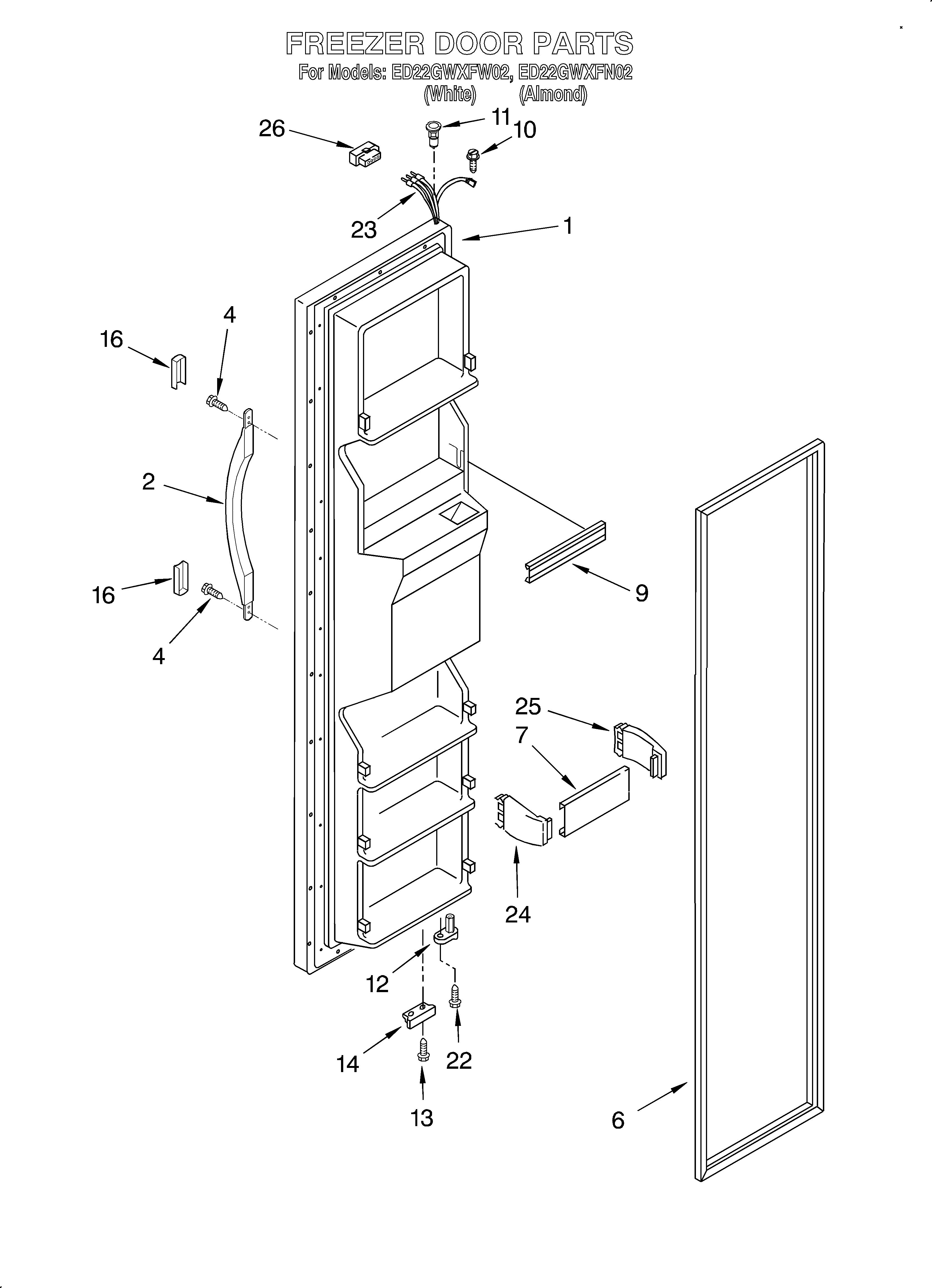 Whirlpool ED22GWXFW02 freezer door diagram