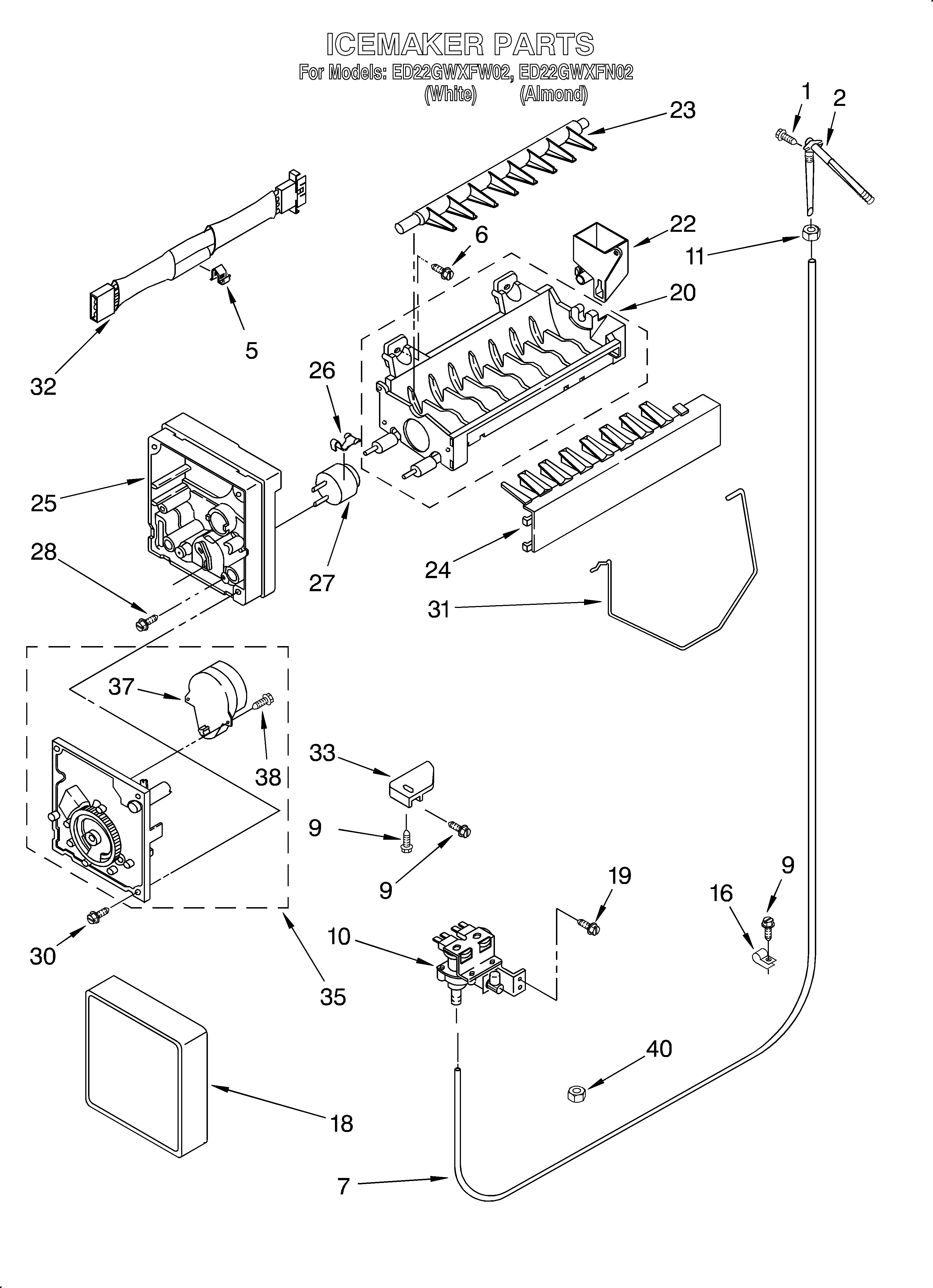 Whirlpool ED22GWXFW02 ice maker diagram