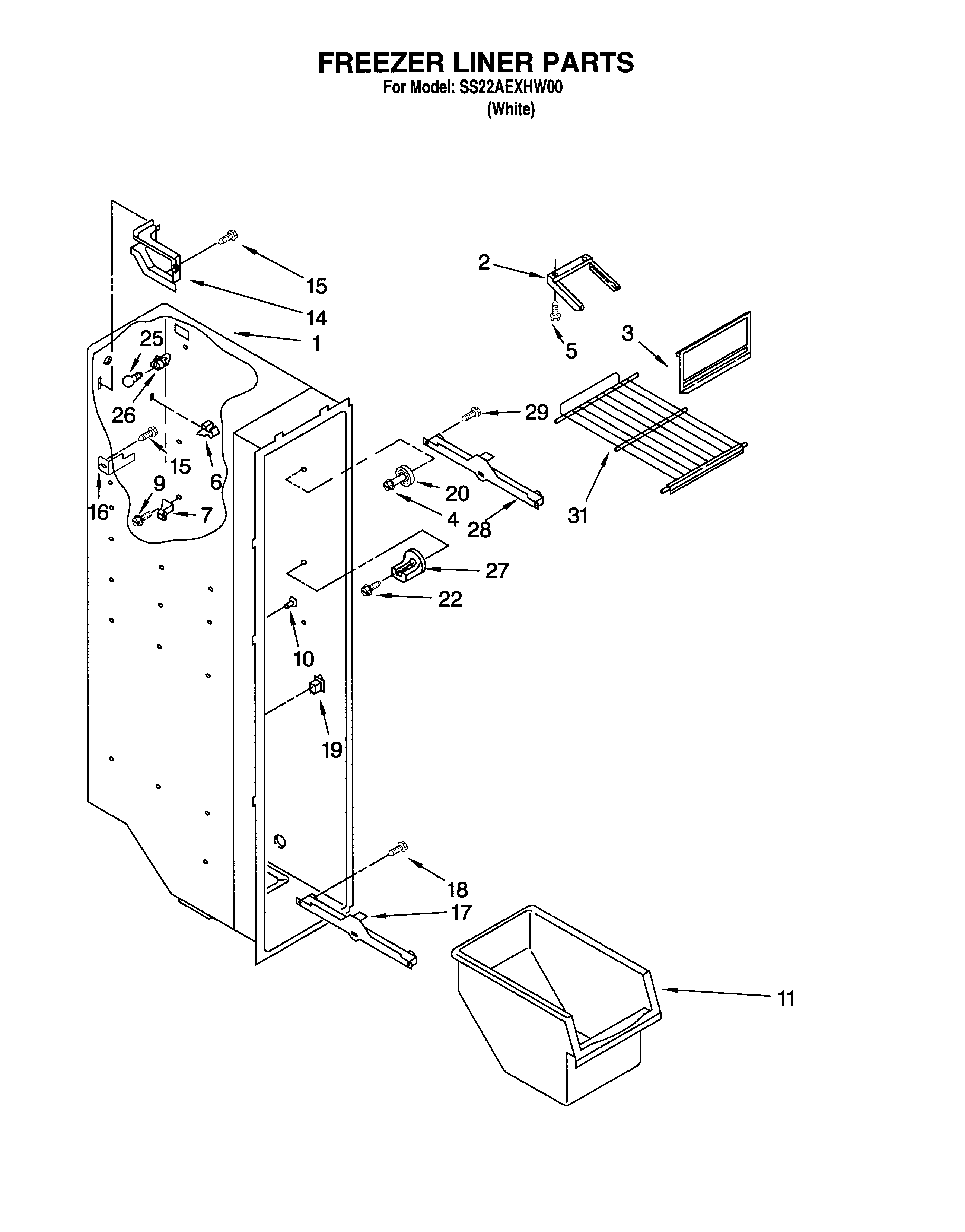 Whirlpool SS22AEXHW00 freezer liner diagram