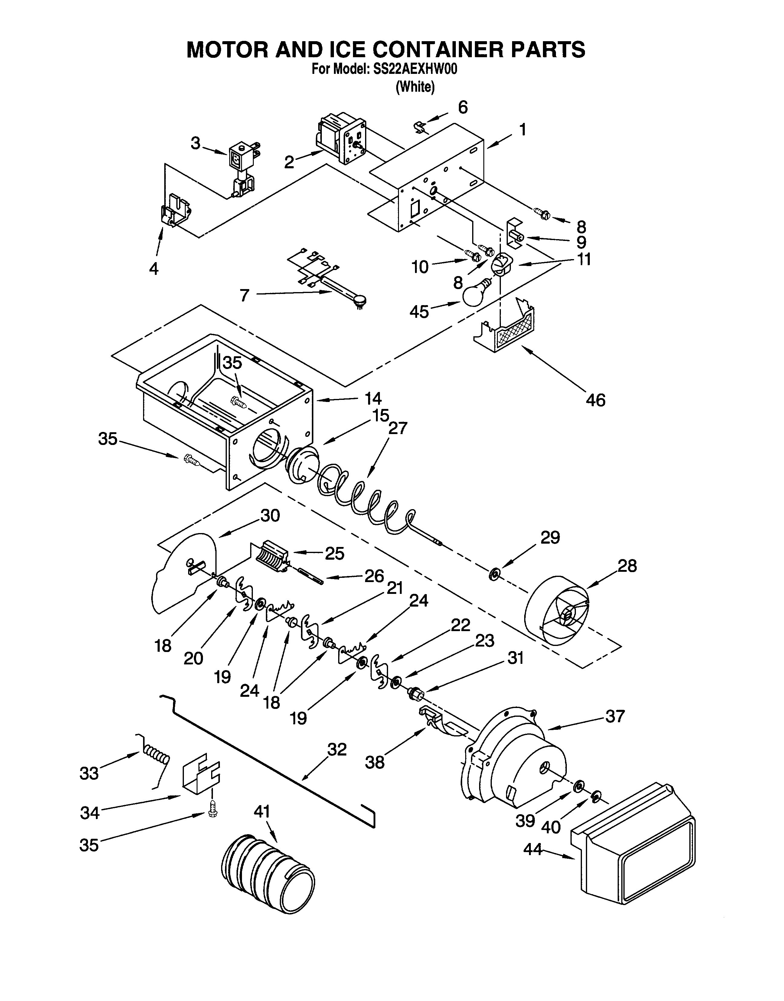 Whirlpool SS22AEXHW00 motor and ice container diagram
