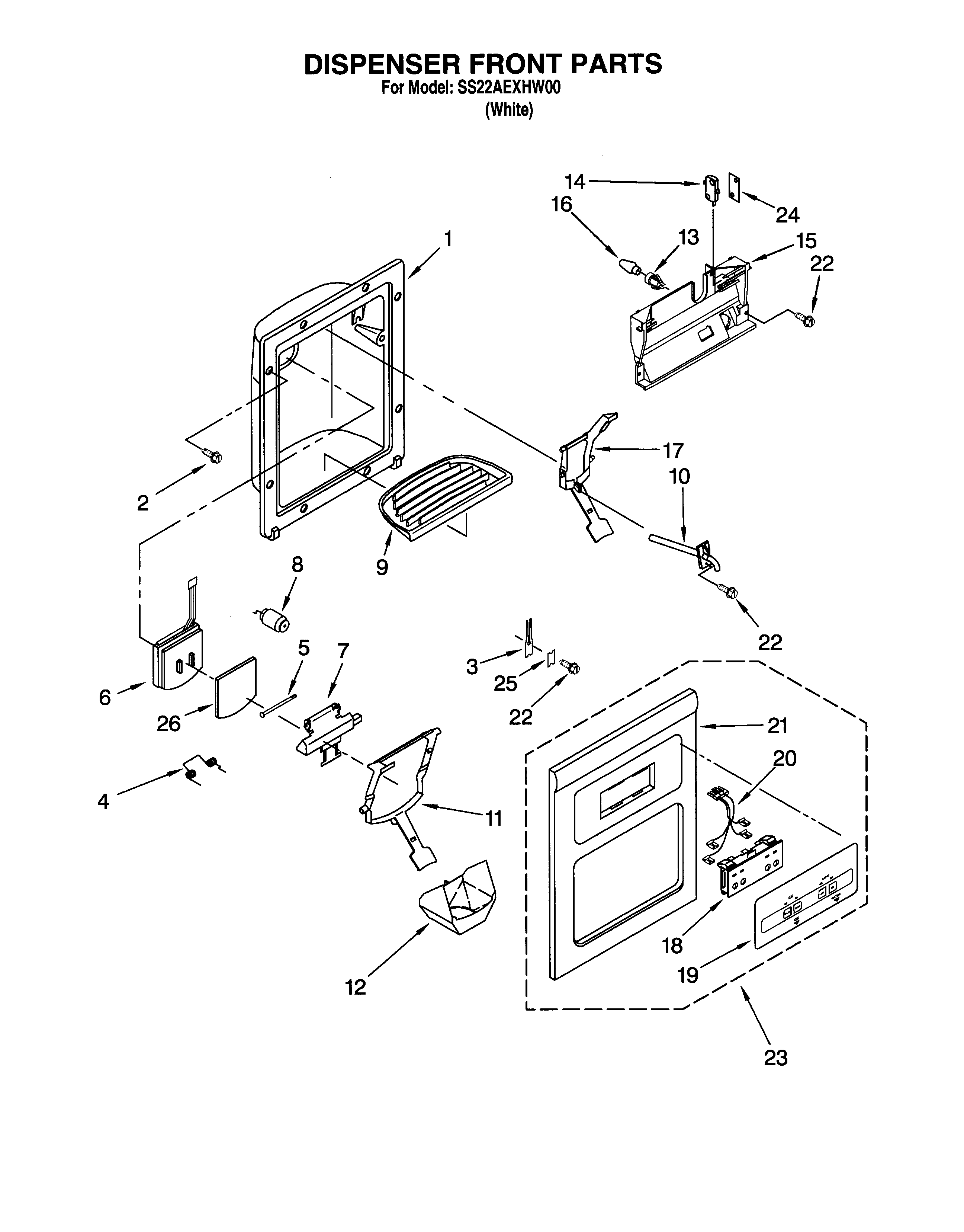 Whirlpool SS22AEXHW00 dispenser front diagram