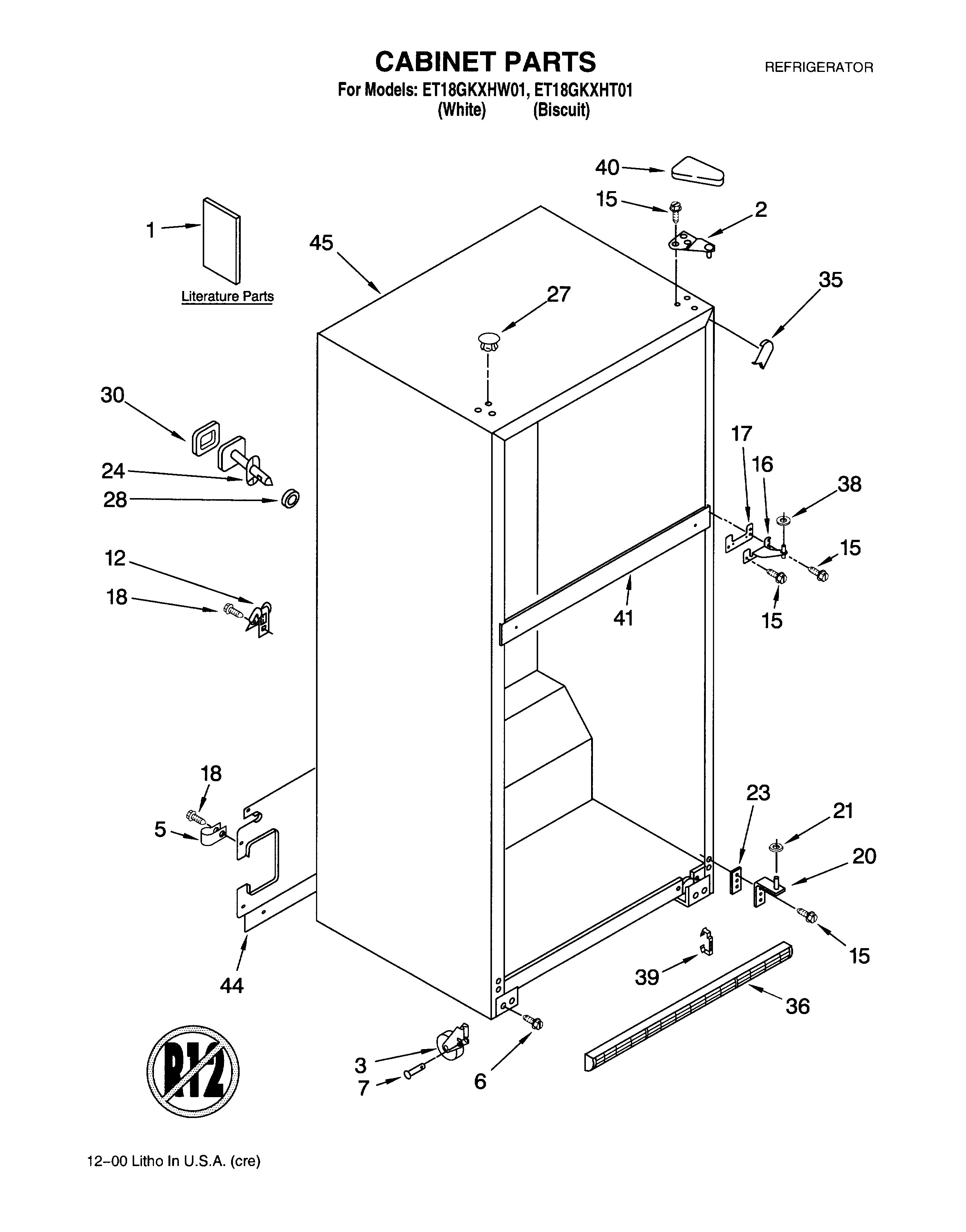 Whirlpool ET18GKXHT01 cabinet/literature diagram