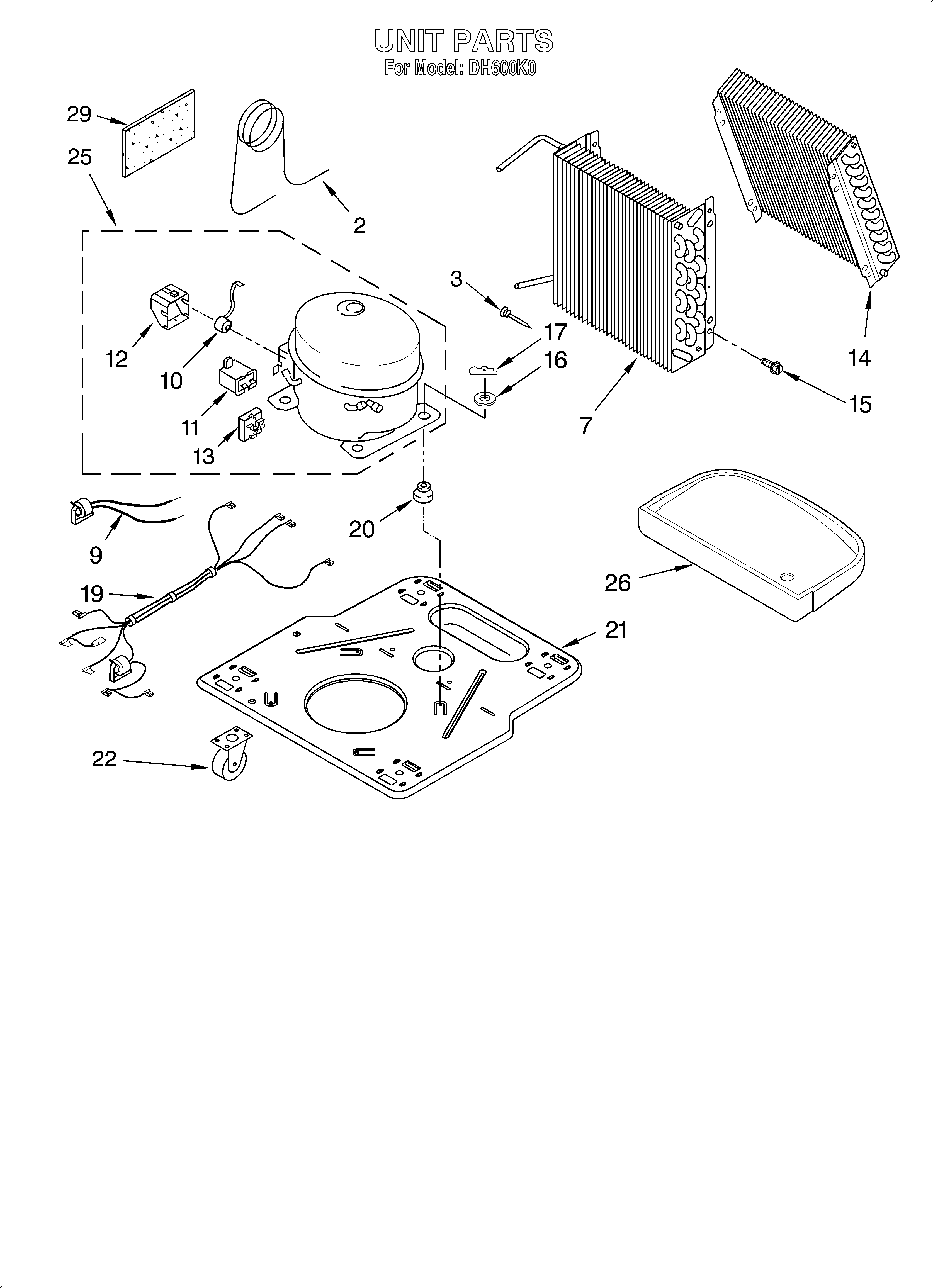 Comfort-Aire DH600K0 unit/cabinet diagram