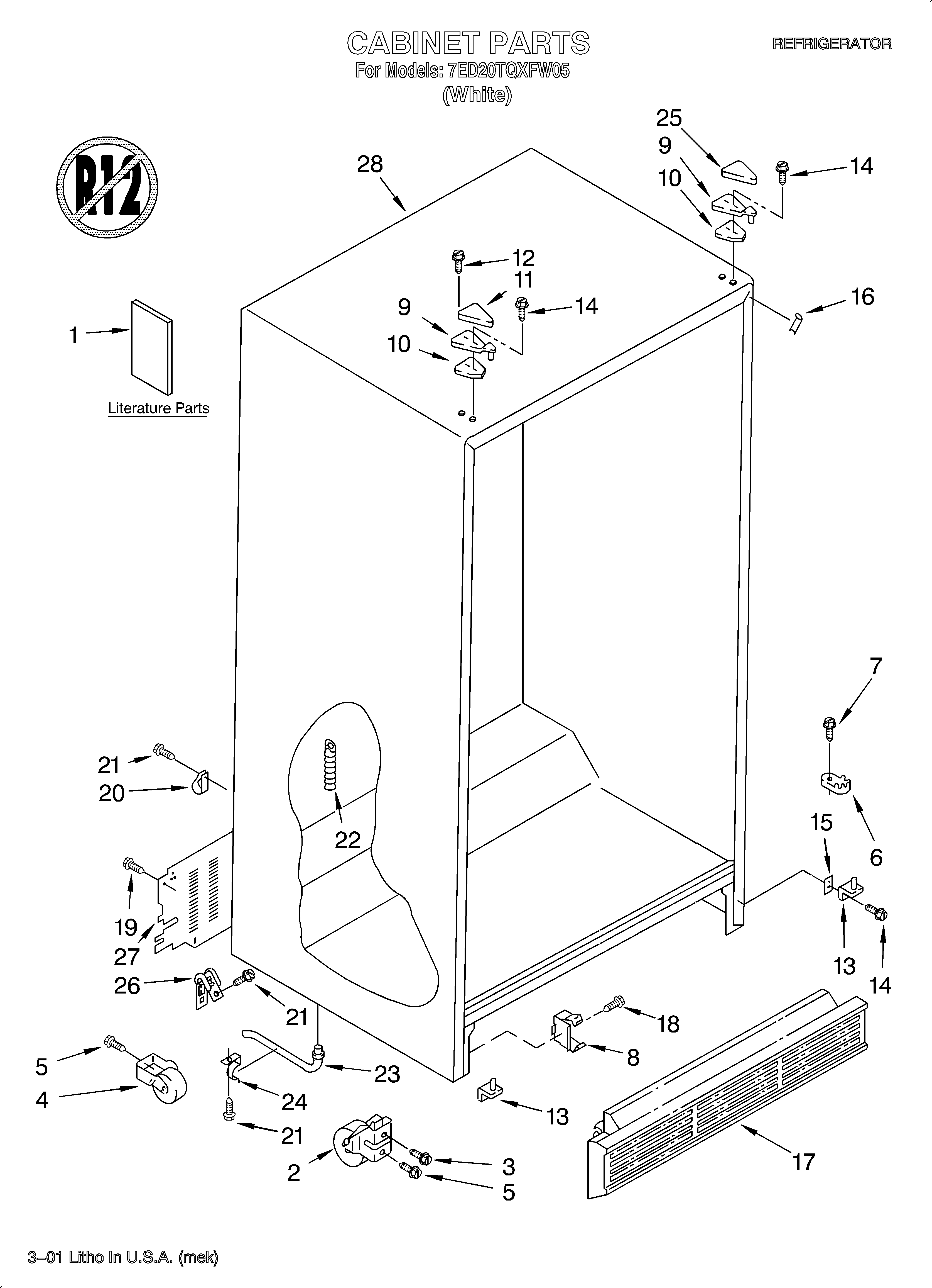 Whirlpool 7ED20TQXFW05 cabinet/literature diagram