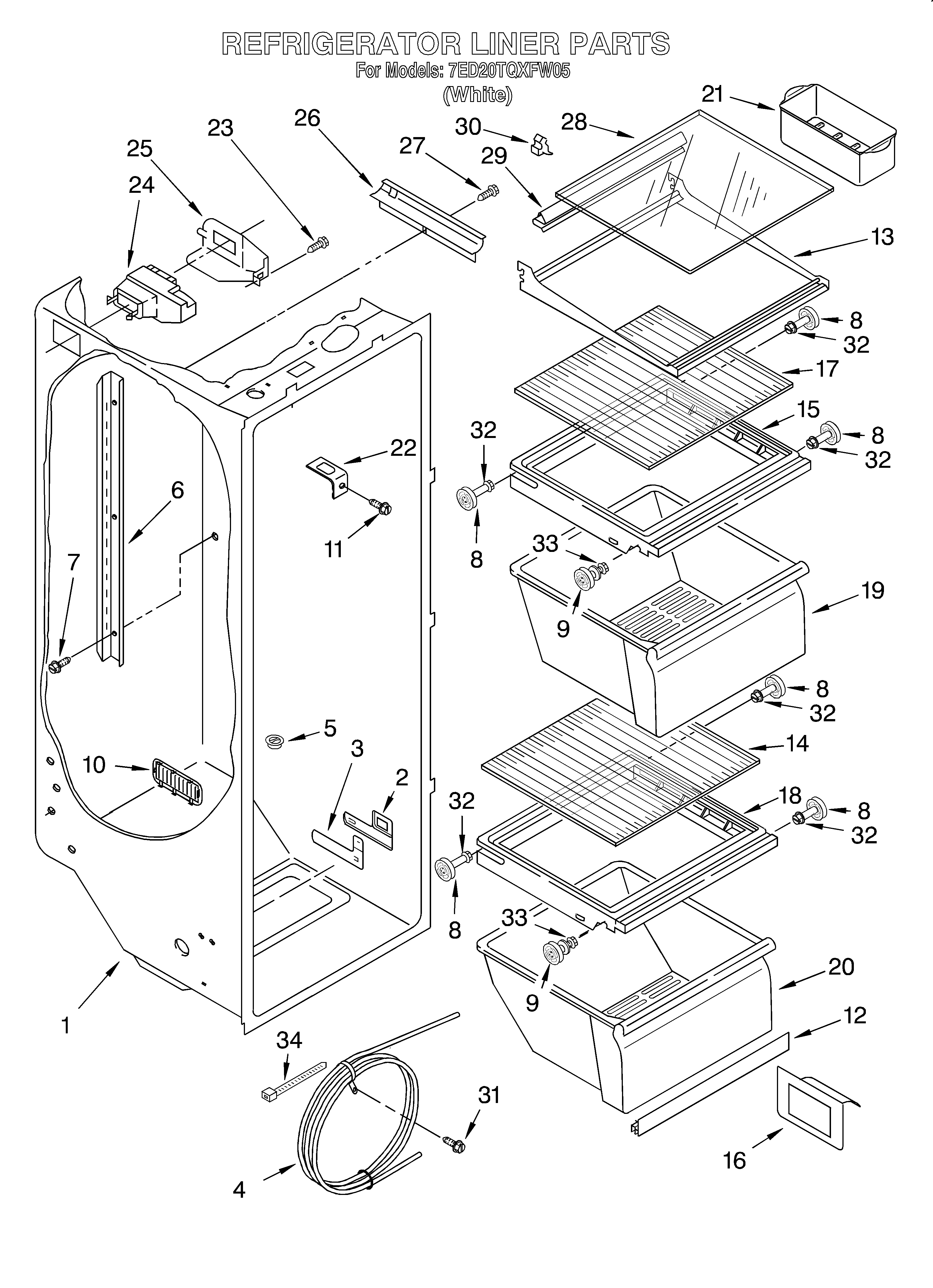 Whirlpool 7ED20TQXFW05 refrigerator liner diagram