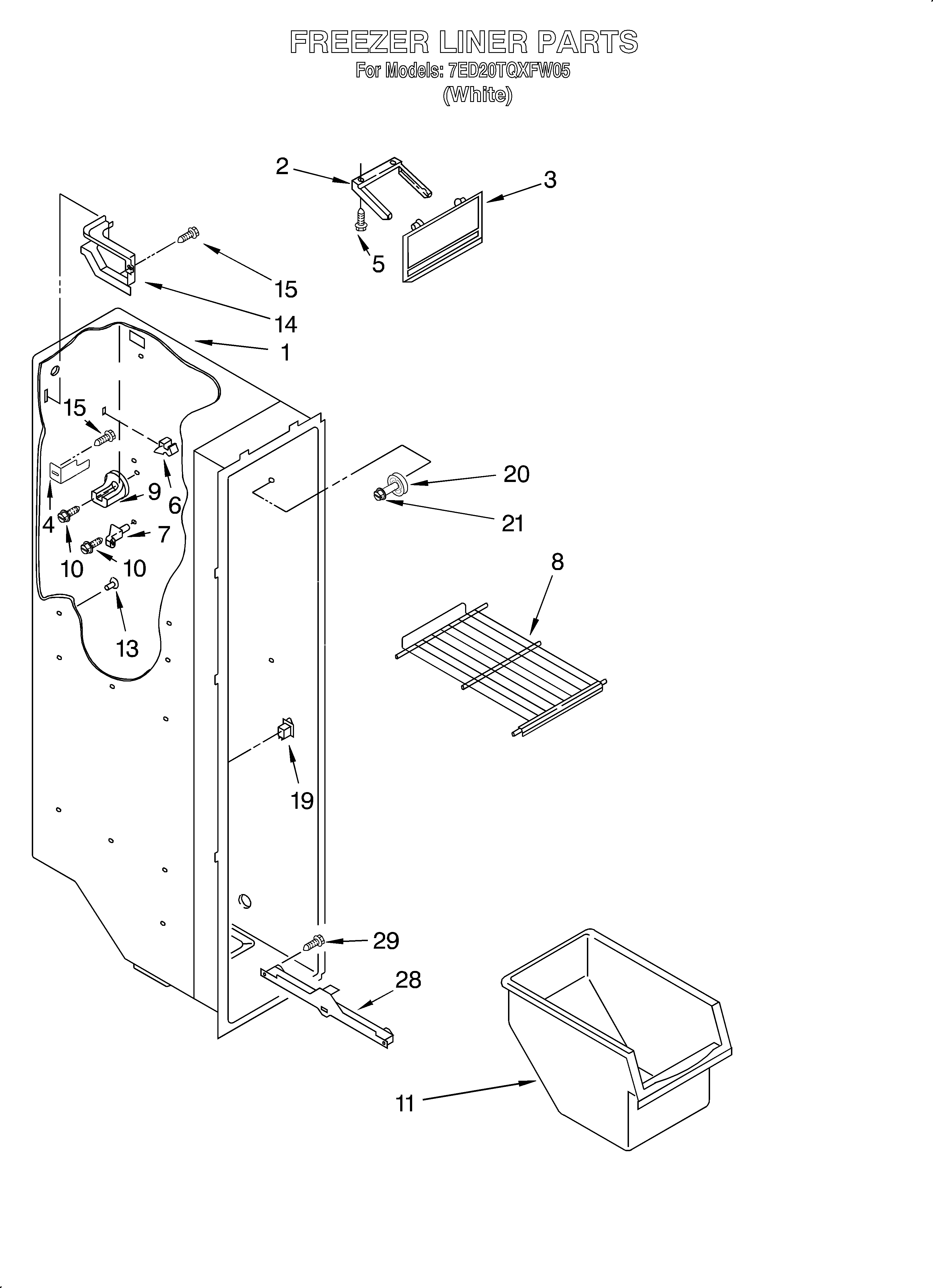 Whirlpool 7ED20TQXFW05 freezer liner diagram