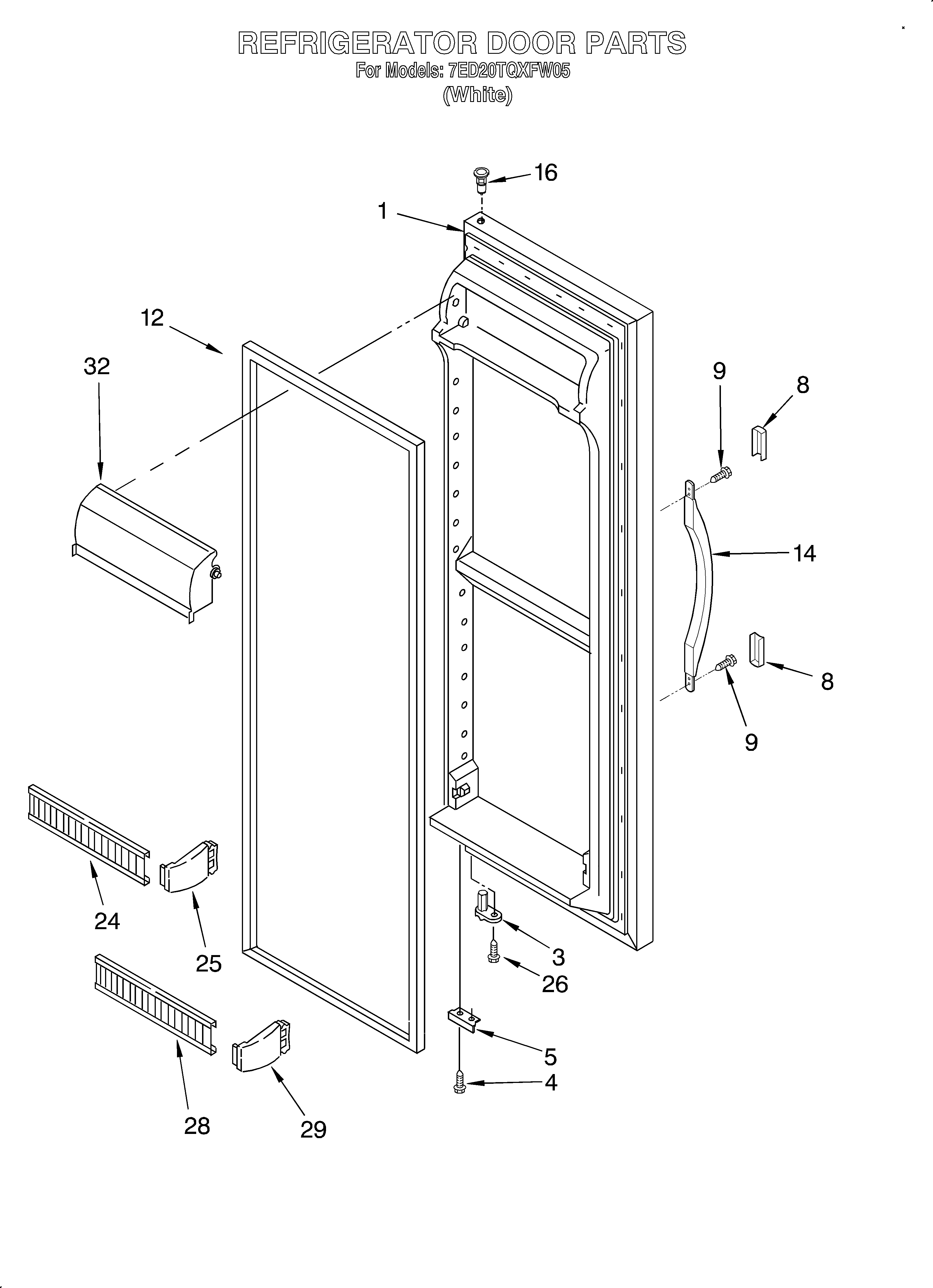 Whirlpool 7ED20TQXFW05 refrigerator door diagram