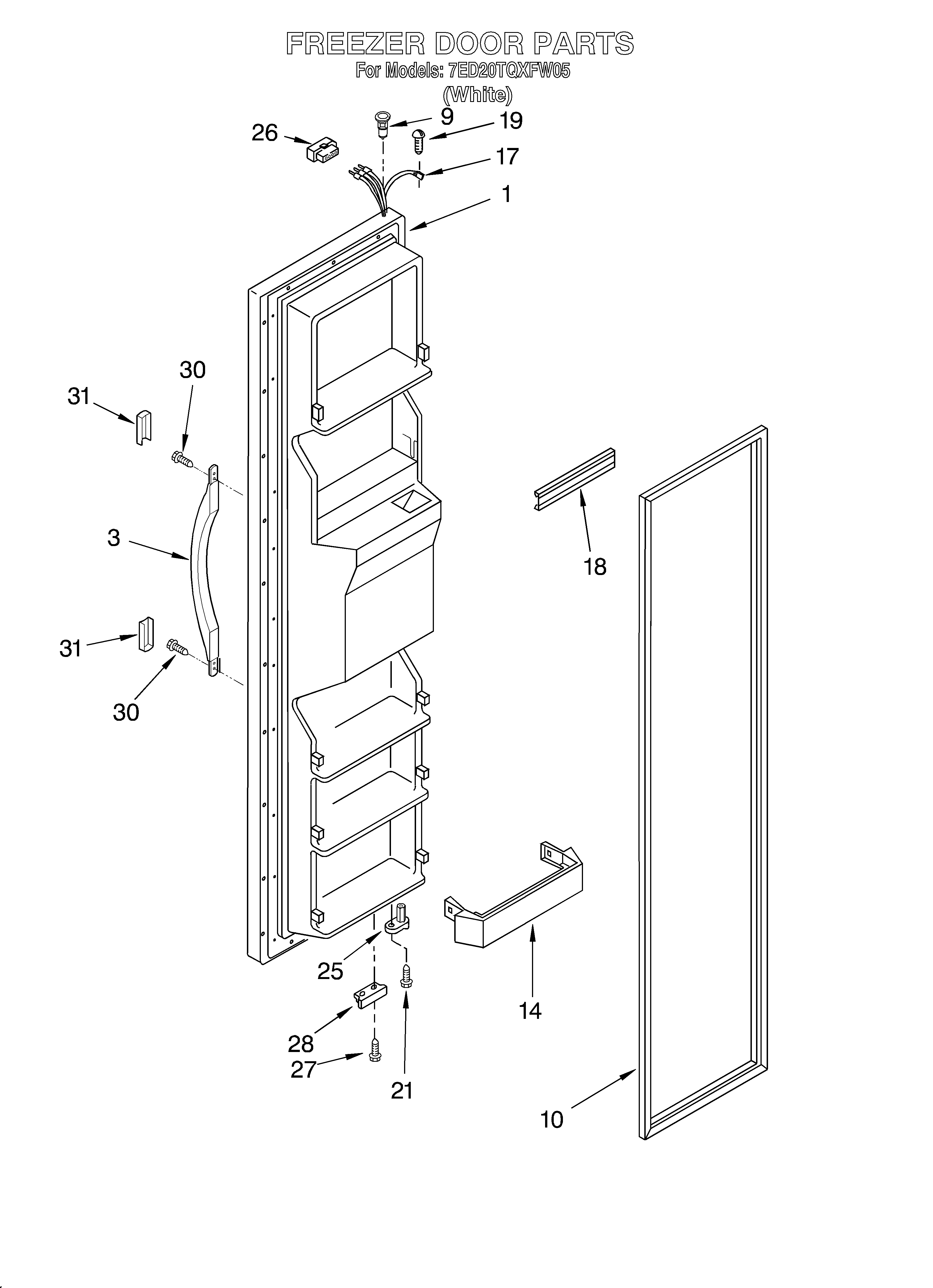 Whirlpool 7ED20TQXFW05 freezer door diagram