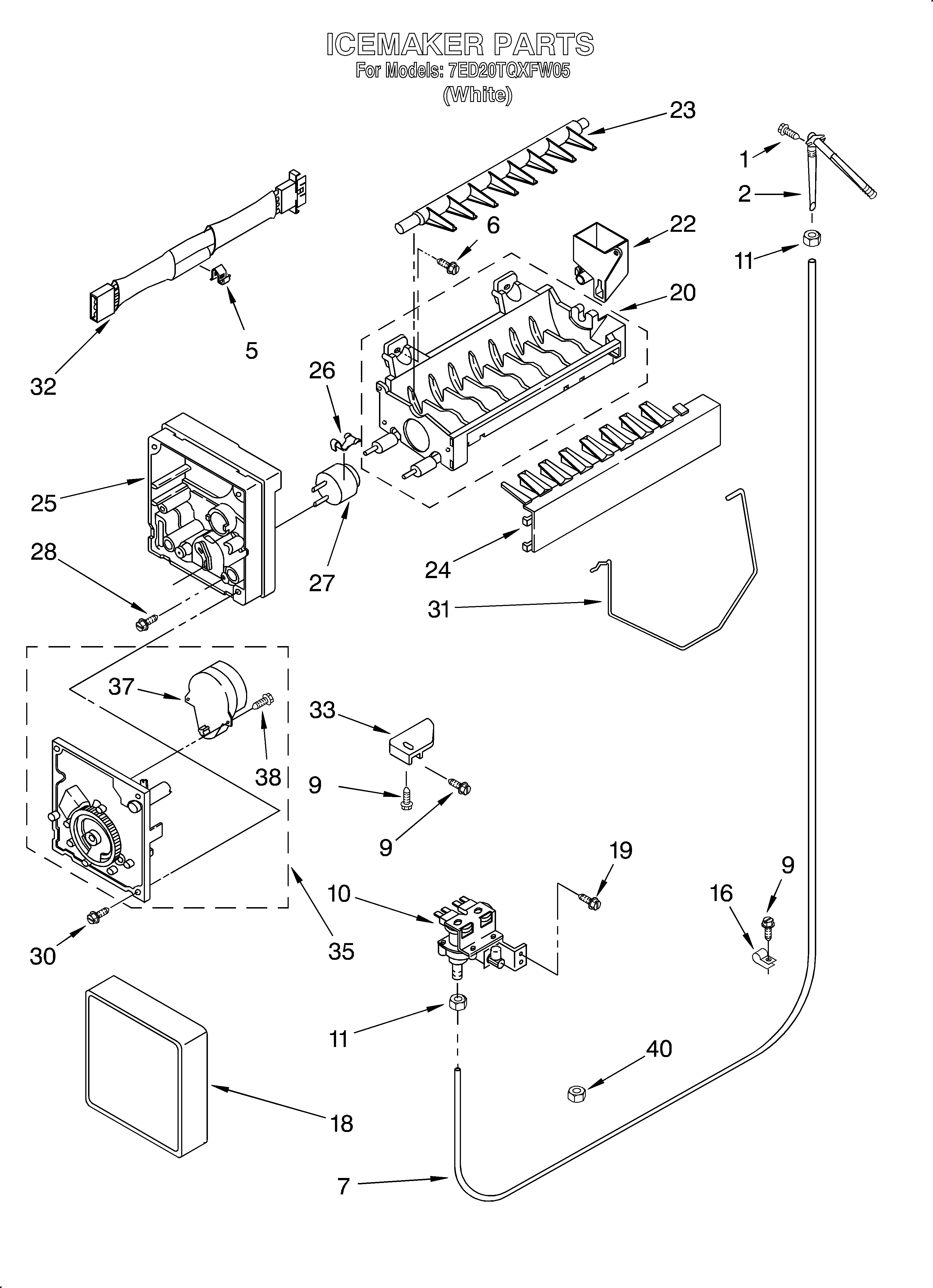 Whirlpool 7ED20TQXFW05 ice maker diagram