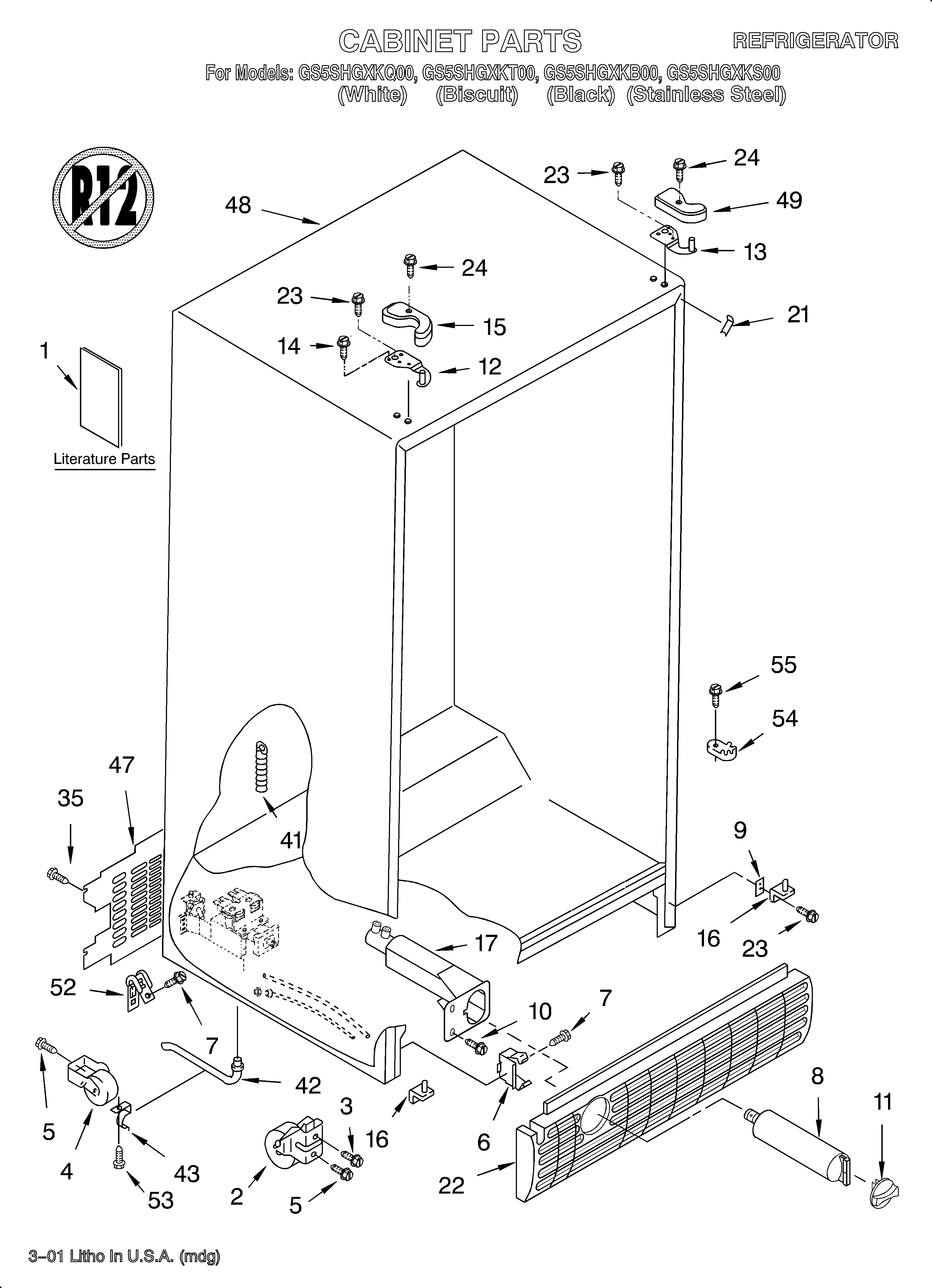 Whirlpool GS5SHGXKT00 cabinet/literature diagram
