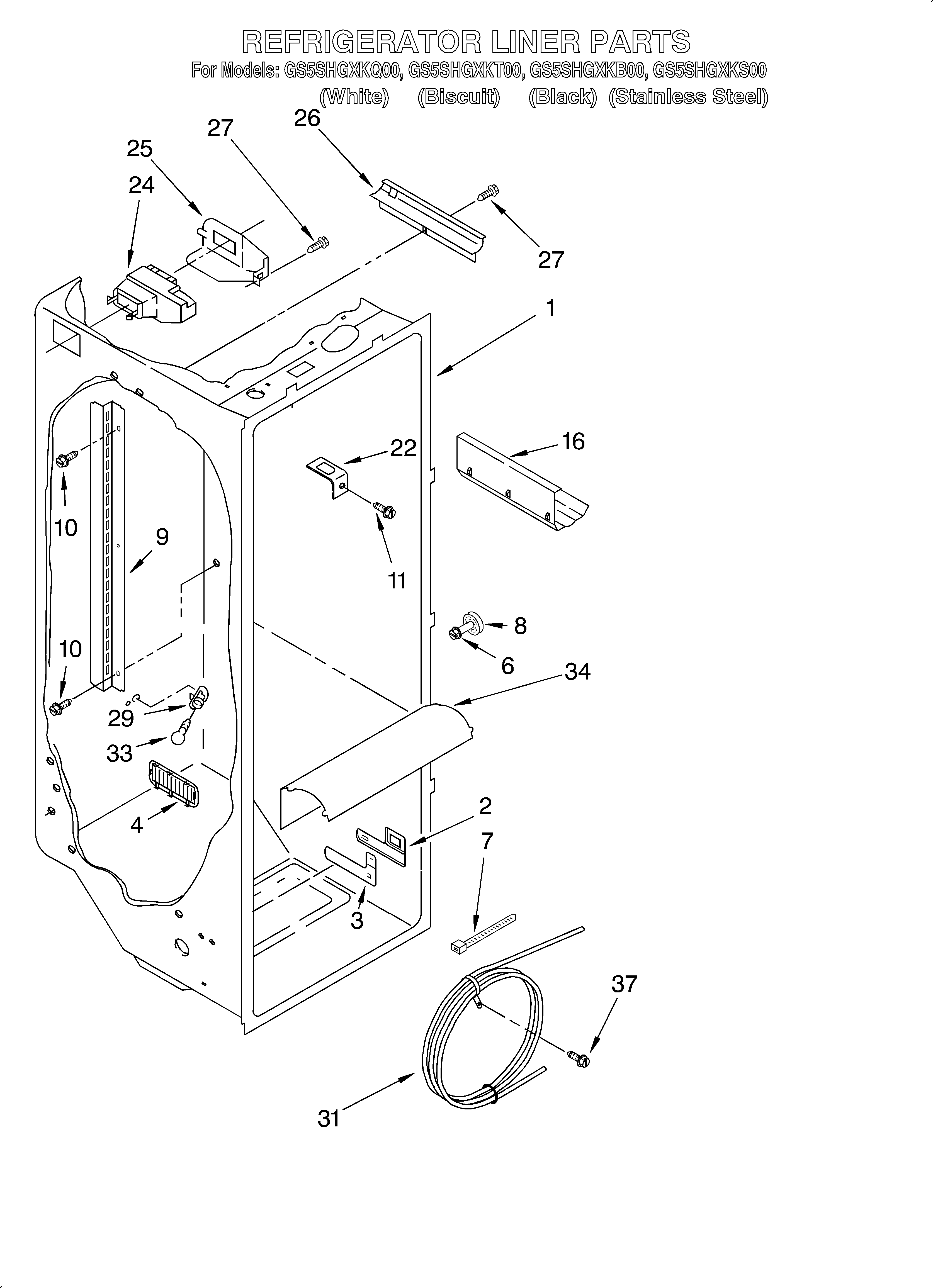 Whirlpool GS5SHGXKT00 refrigerator liner diagram
