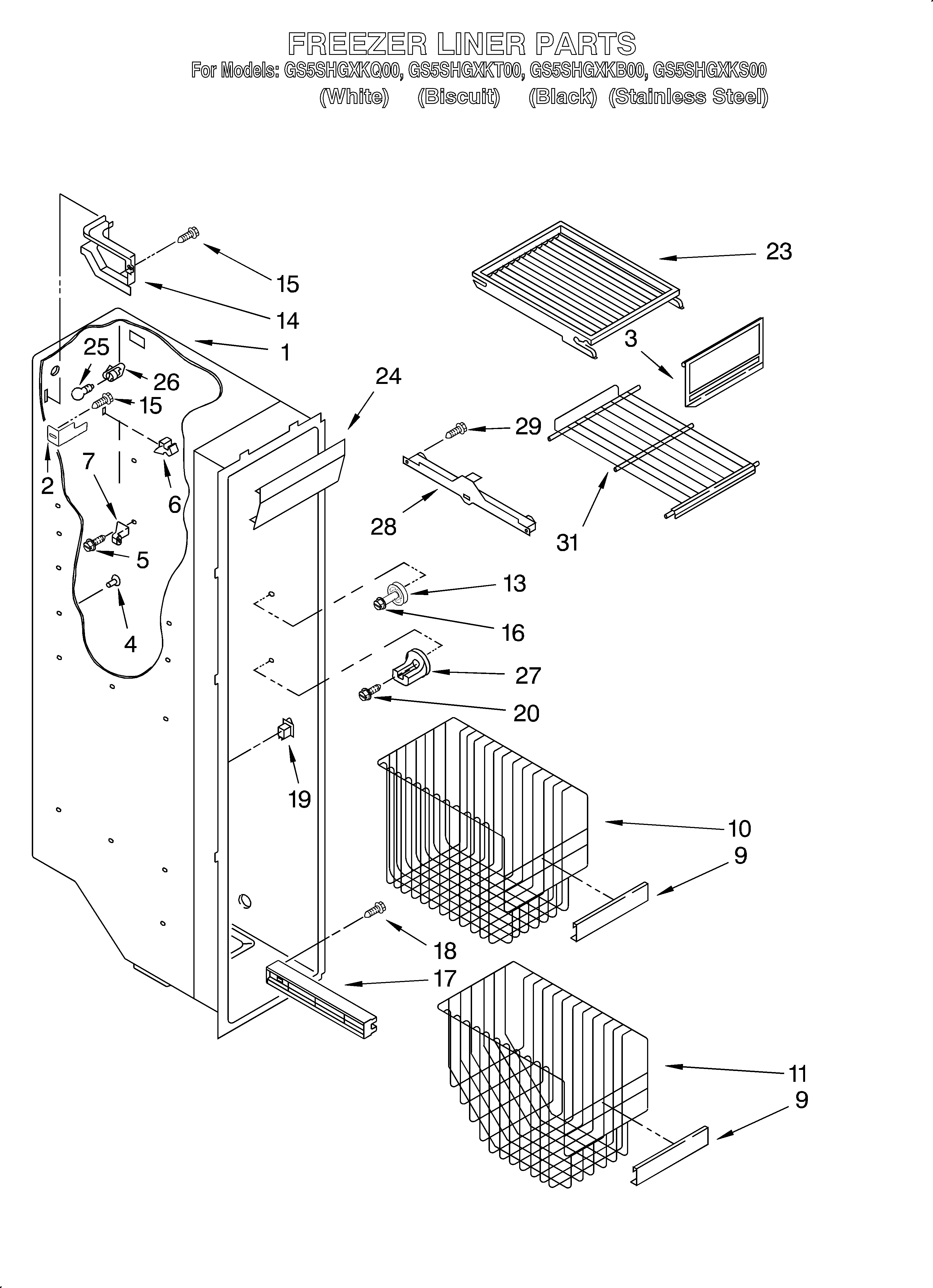Whirlpool GS5SHGXKT00 freezer liner diagram