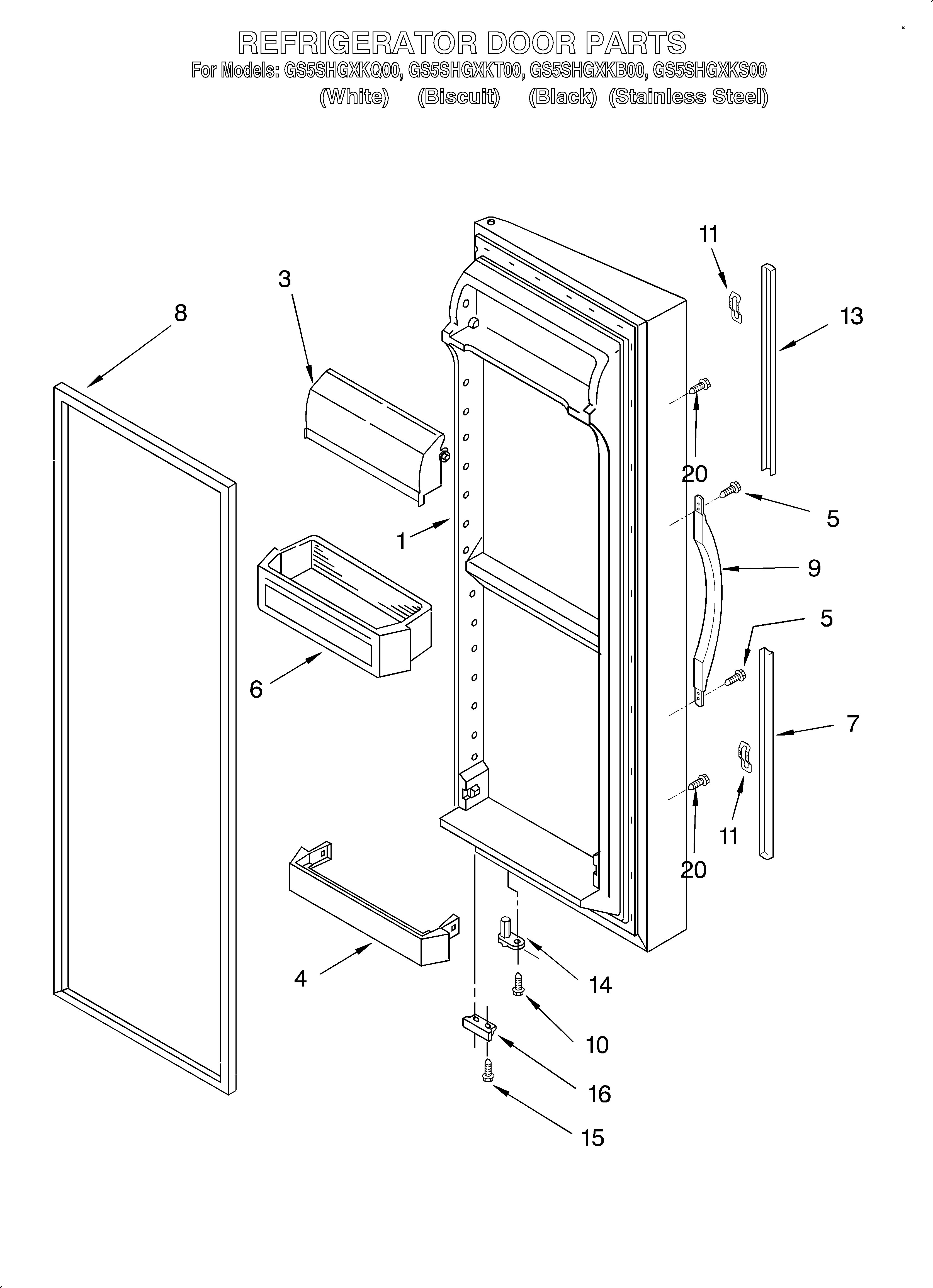 Whirlpool GS5SHGXKT00 refrigerator door diagram