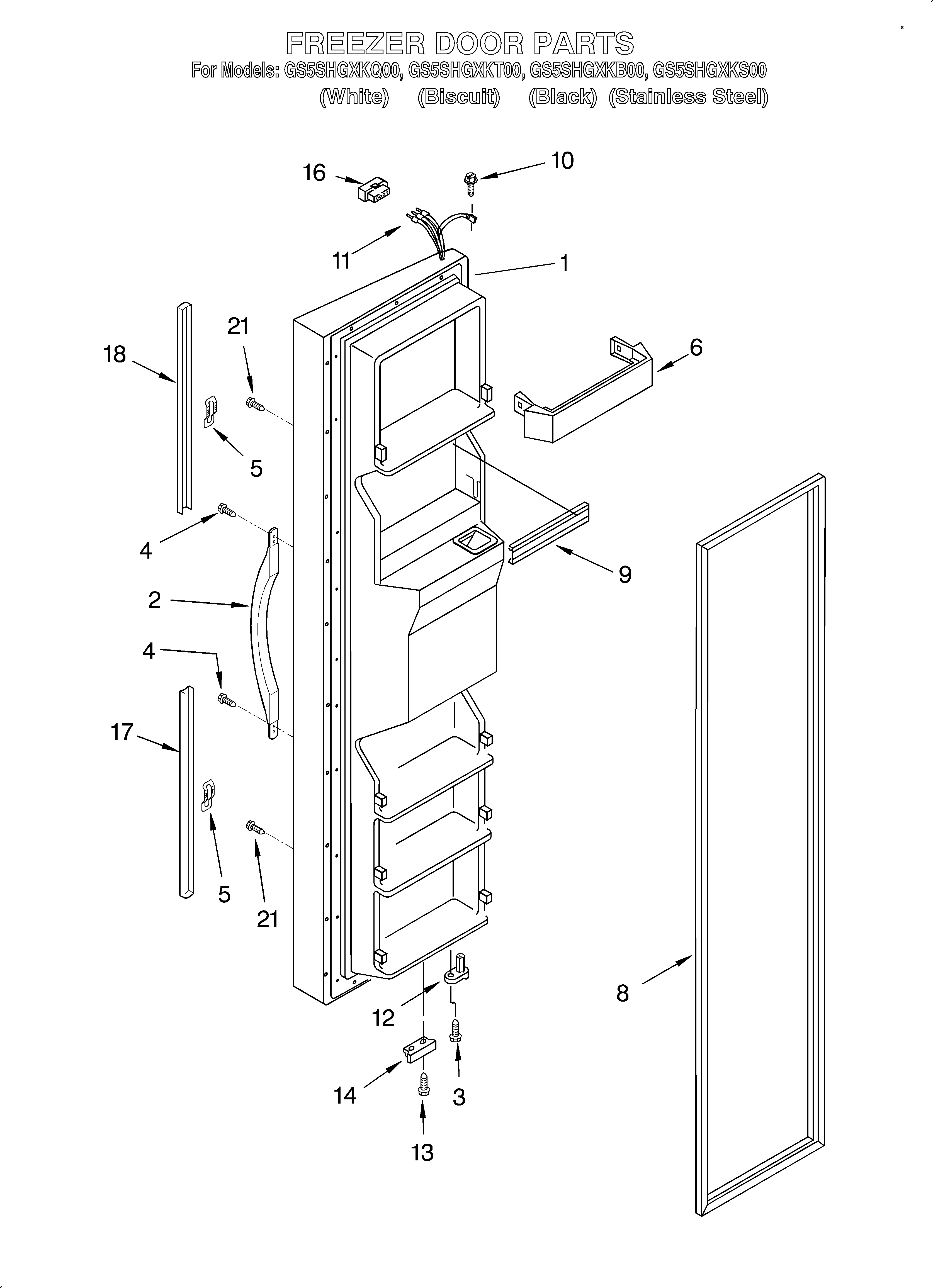 Whirlpool GS5SHGXKT00 freezer door diagram