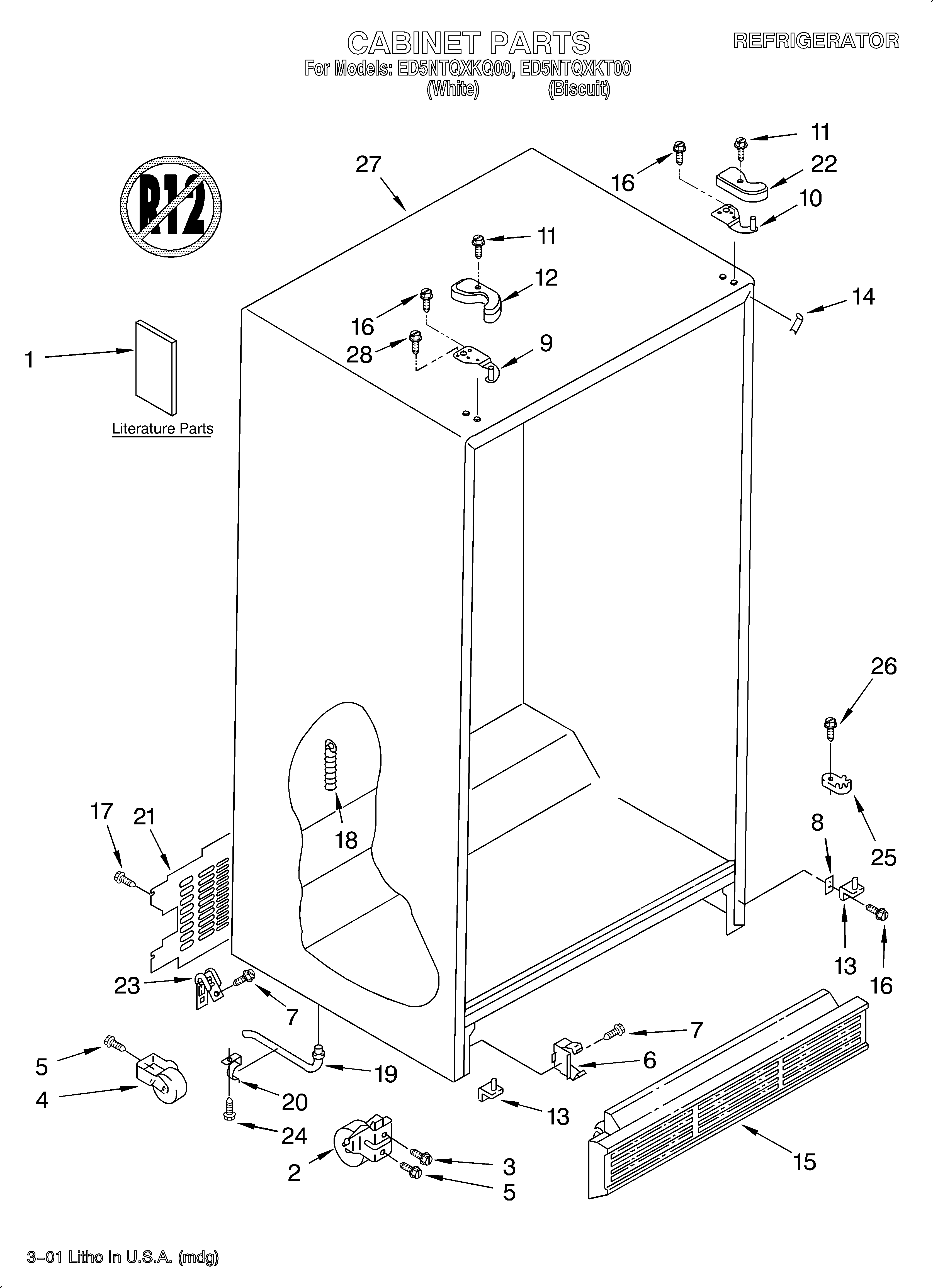 Whirlpool ED5NTQXKT00 cabinet/literature diagram