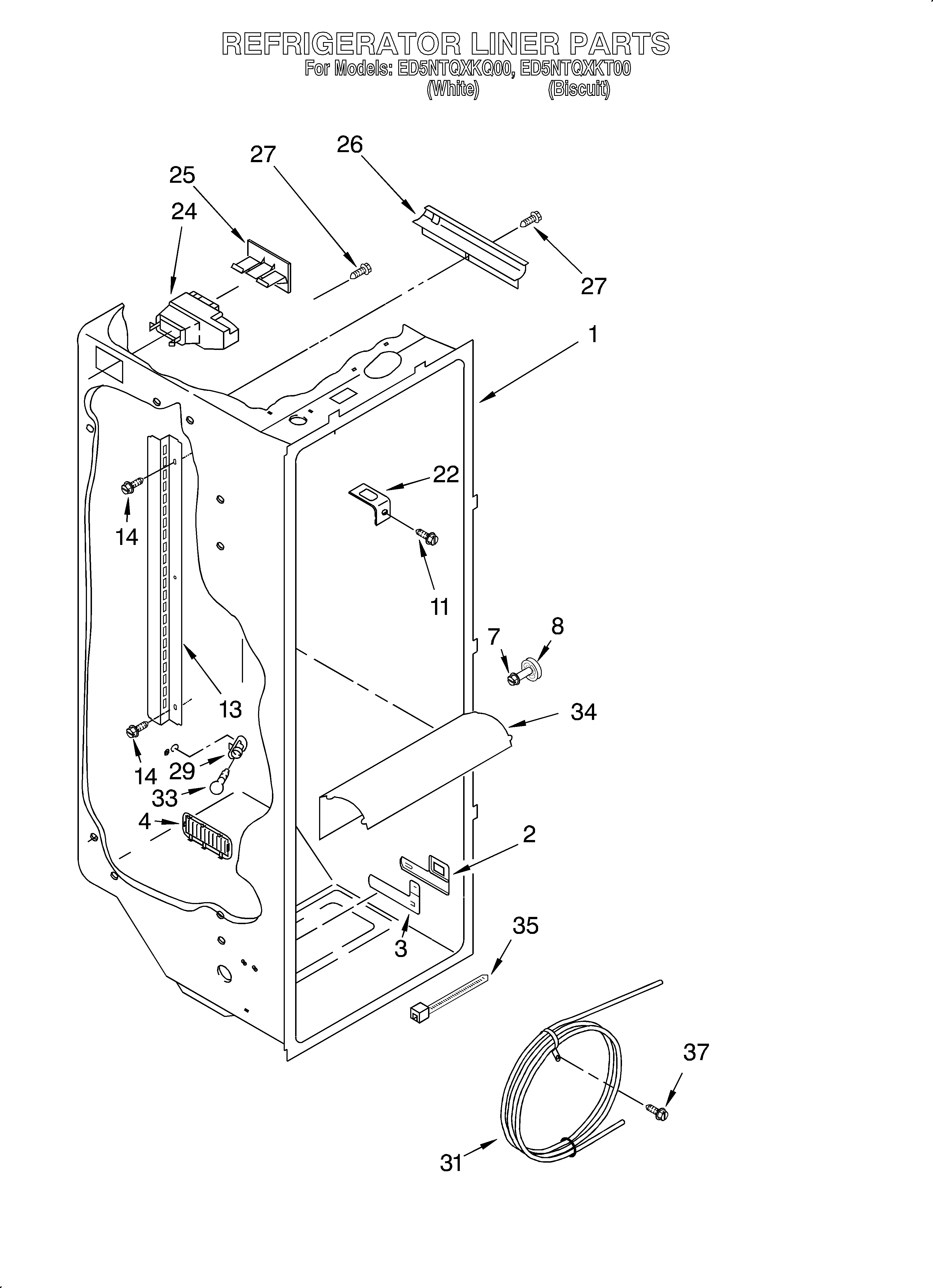 Whirlpool ED5NTQXKT00 refrigerator liner diagram
