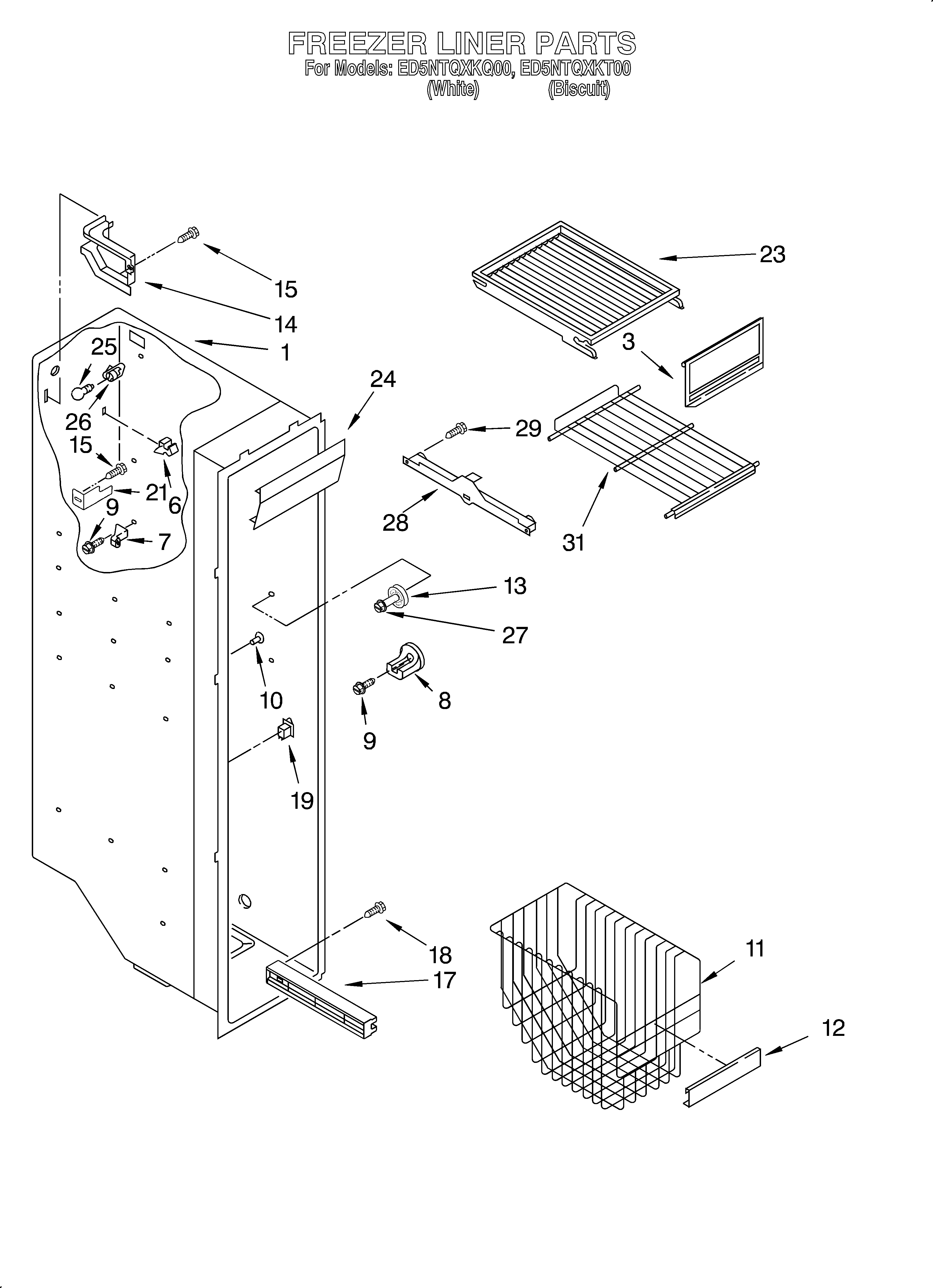 Whirlpool ED5NTQXKT00 freezer liner diagram